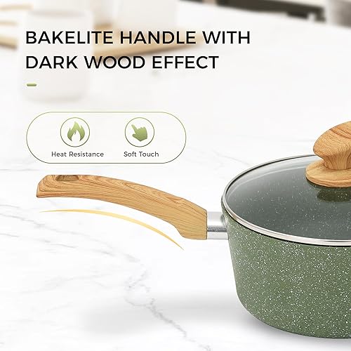 Miniatura 8 de MAISON ARTS Juego de ollas y sartenes verdes de 17 piezas de granito antiadherente, juegos de utensilios de cocina de inducción no tóxica, juegos de