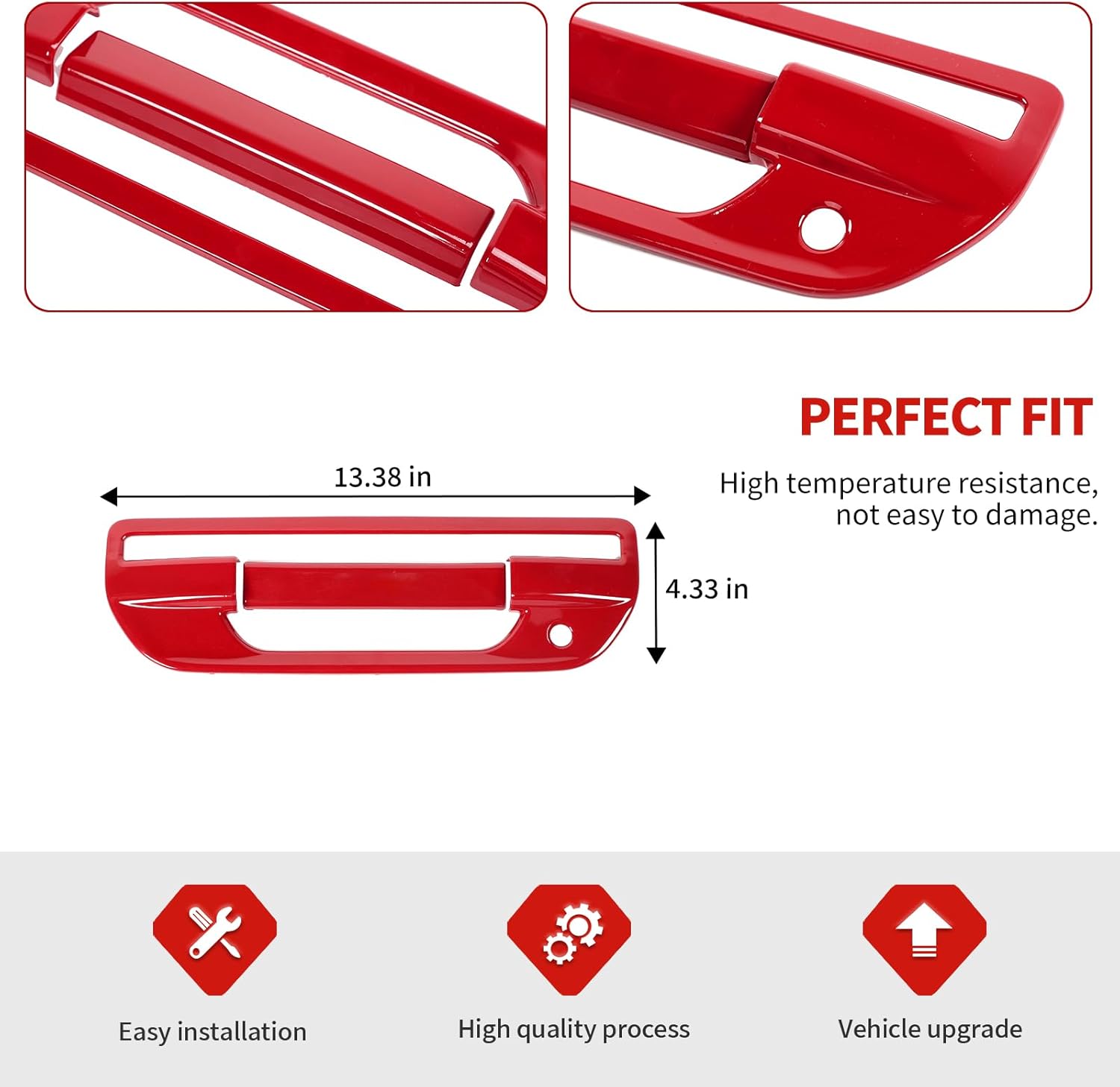 Jimen Fit for Jeep Gladiator JT 2020-2025, 2PCS Tailgate Door Handle Cover Trim (Red)