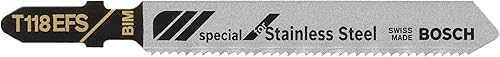 Bosch T118EFS 5 piezas 3-14 pulgadas. 18 TPI Basic para hojas de sierra caladora de acero inoxidable con vástago en T, 3-14 pulgadas, 18 TPI - 5