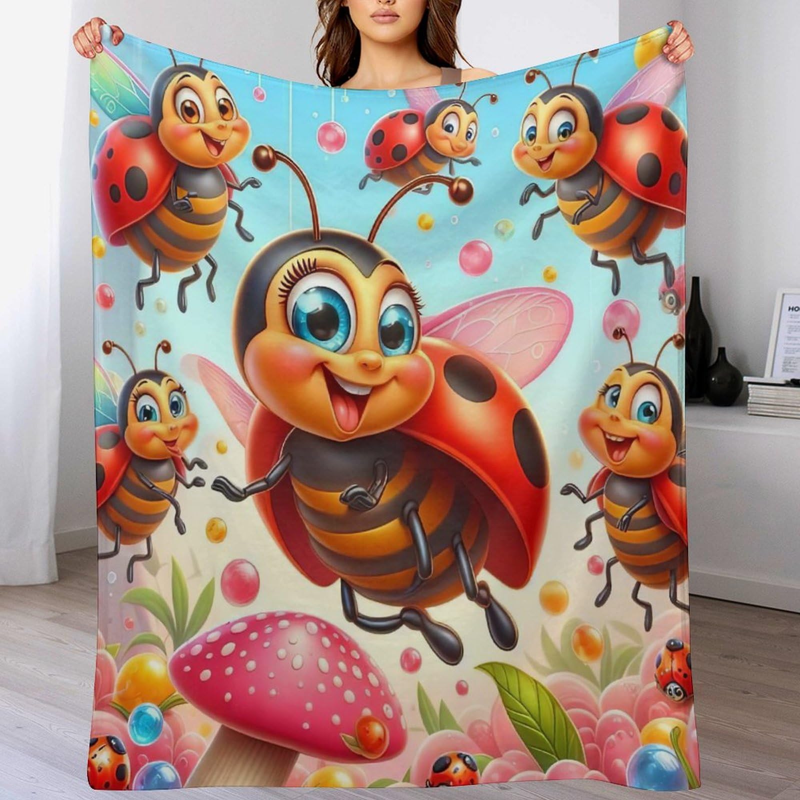 Couverture coccinelle douce 100x130cm sans peluche pour peaux sensibles