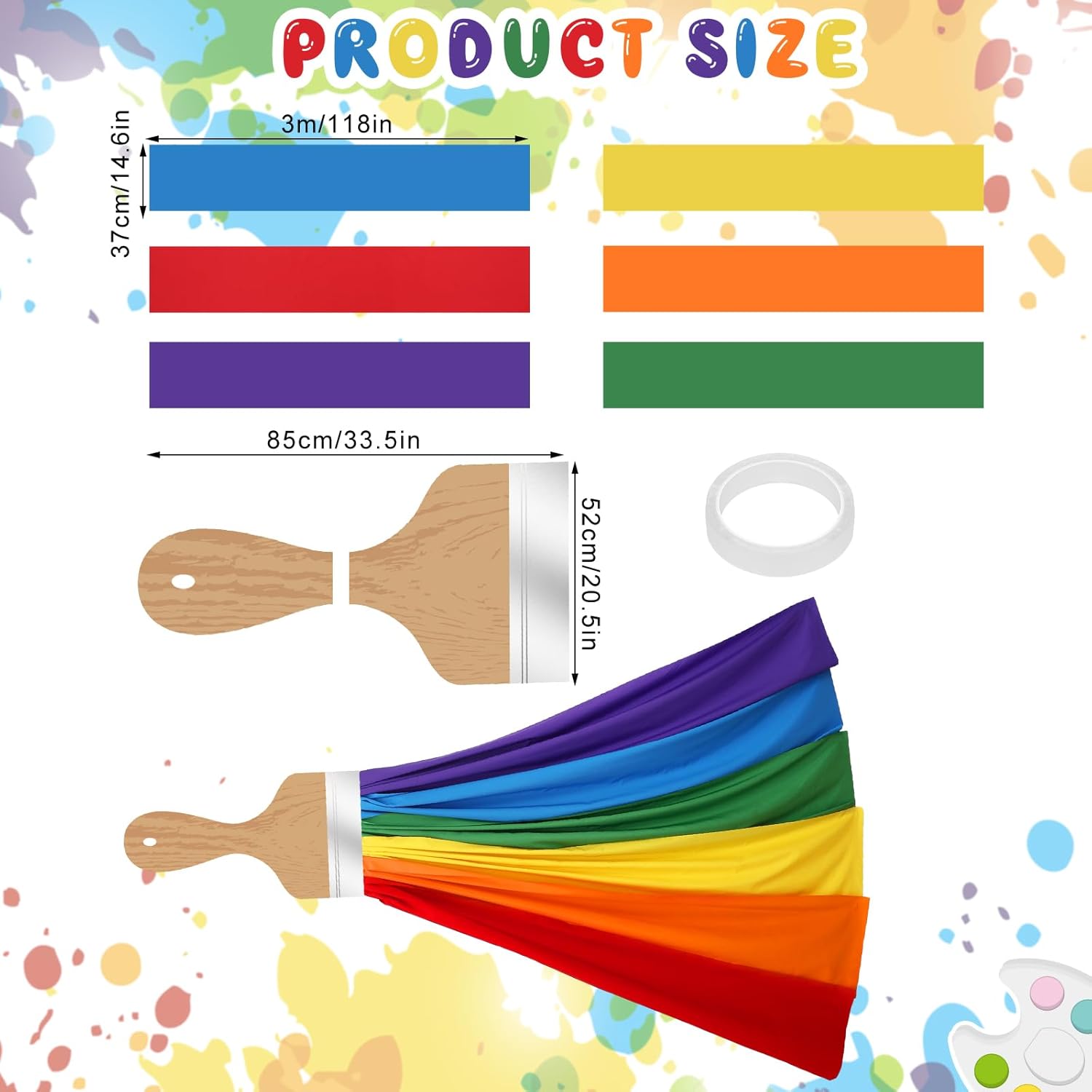 Mindsoft 3D Art Painting Classroom Wall Decor Rainbow Bulletin Board Decorations DIY Paint Brush Cutout Rainbow Cloth Back to School First Day of School Chalkboard Decor(Bright Color,151 Inches)