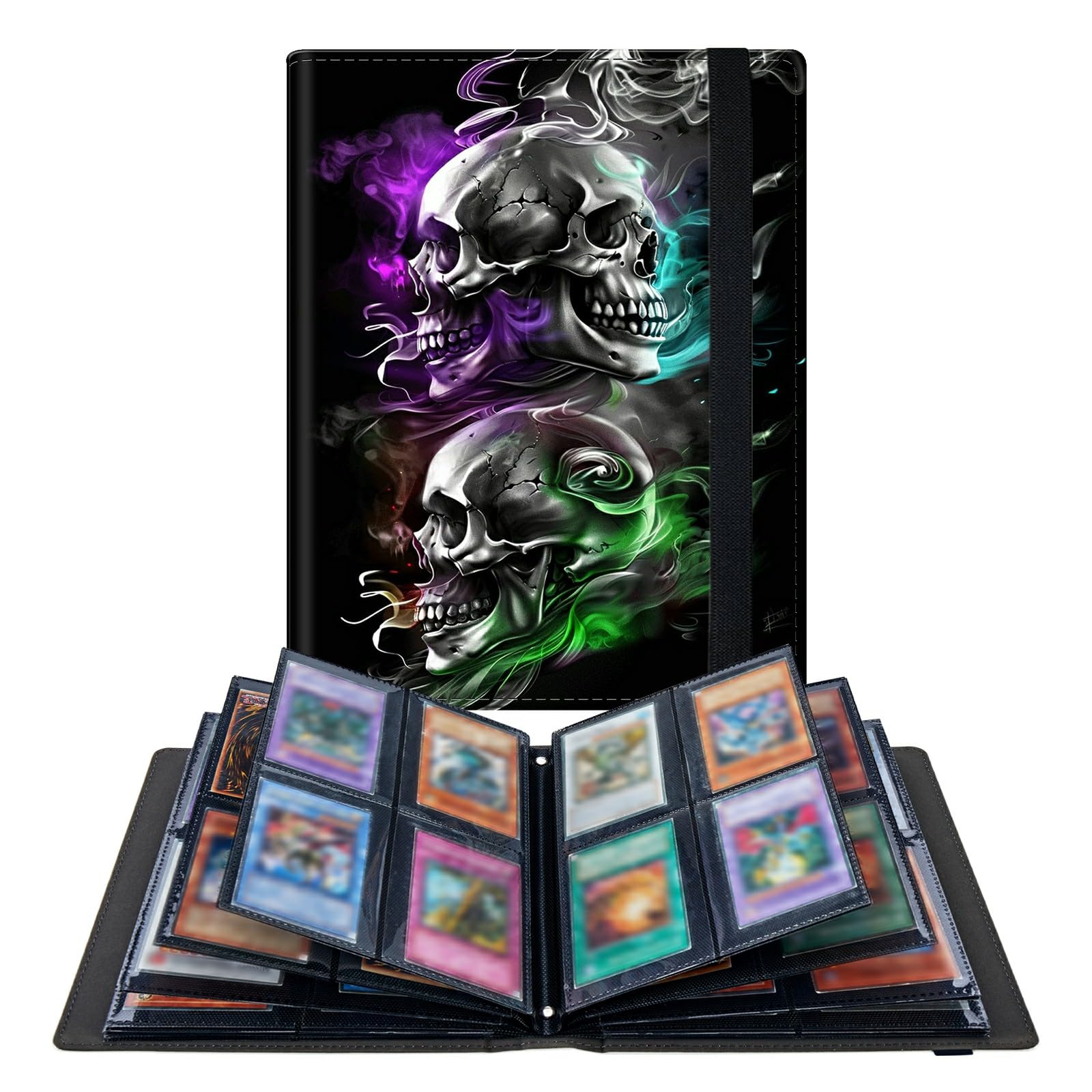 RWUTYTIUL Colorful Skull 4 Pocket Trading Cards Album, Trading Card Binder Holder with 240 Card Protector, Expandable PU Card Book Collectable Sports Card Binder for Sports, MTG and Other TCG Folder