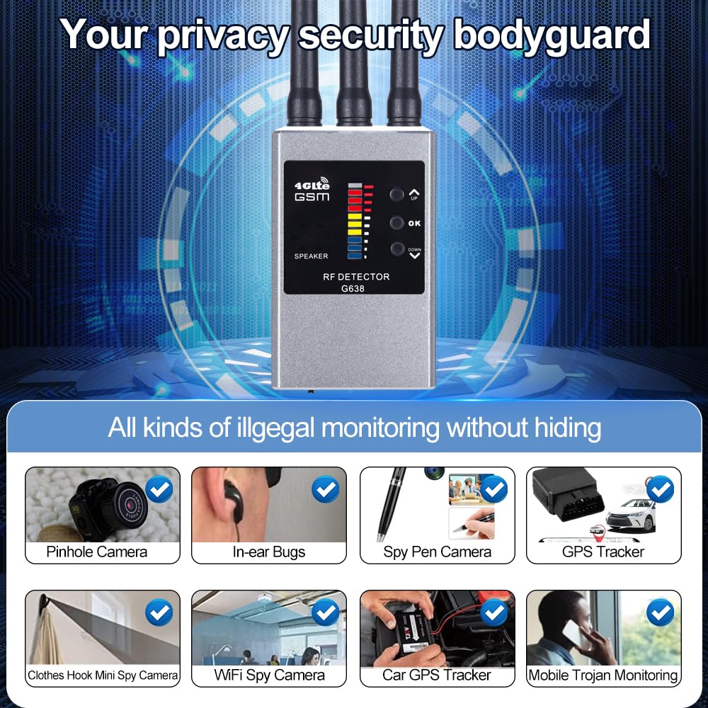 Détecteurs de caméras Anti-Espion, détecteur de bogues et détecteur d'espionnage caché, détecteur Anti-traqueur pour bogues, Appareil d'écoute pour caméra cachée/caméra Espion G638W