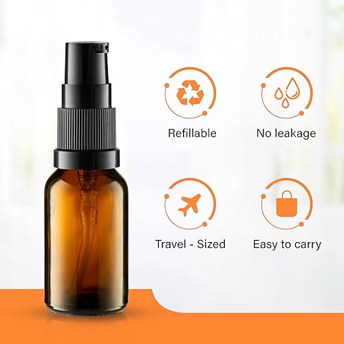 Miniatura 2 de Paquete de 5 botellas vacías recargables de vidrio ámbar ideales para crema de loción, aceite esencial de viaje, recipiente pequeño, 0.5 onzas