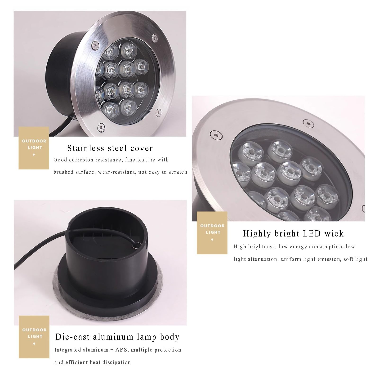 Bassa Tensione Faretti da Pavimento LED Luce Sotterranea Impermeabile IP66 AC12/24V Esterno Faretto Incasso A Terra per Vialetti, Terrazze, Patio, Cortile, Giardino(White,24W-AC12V)