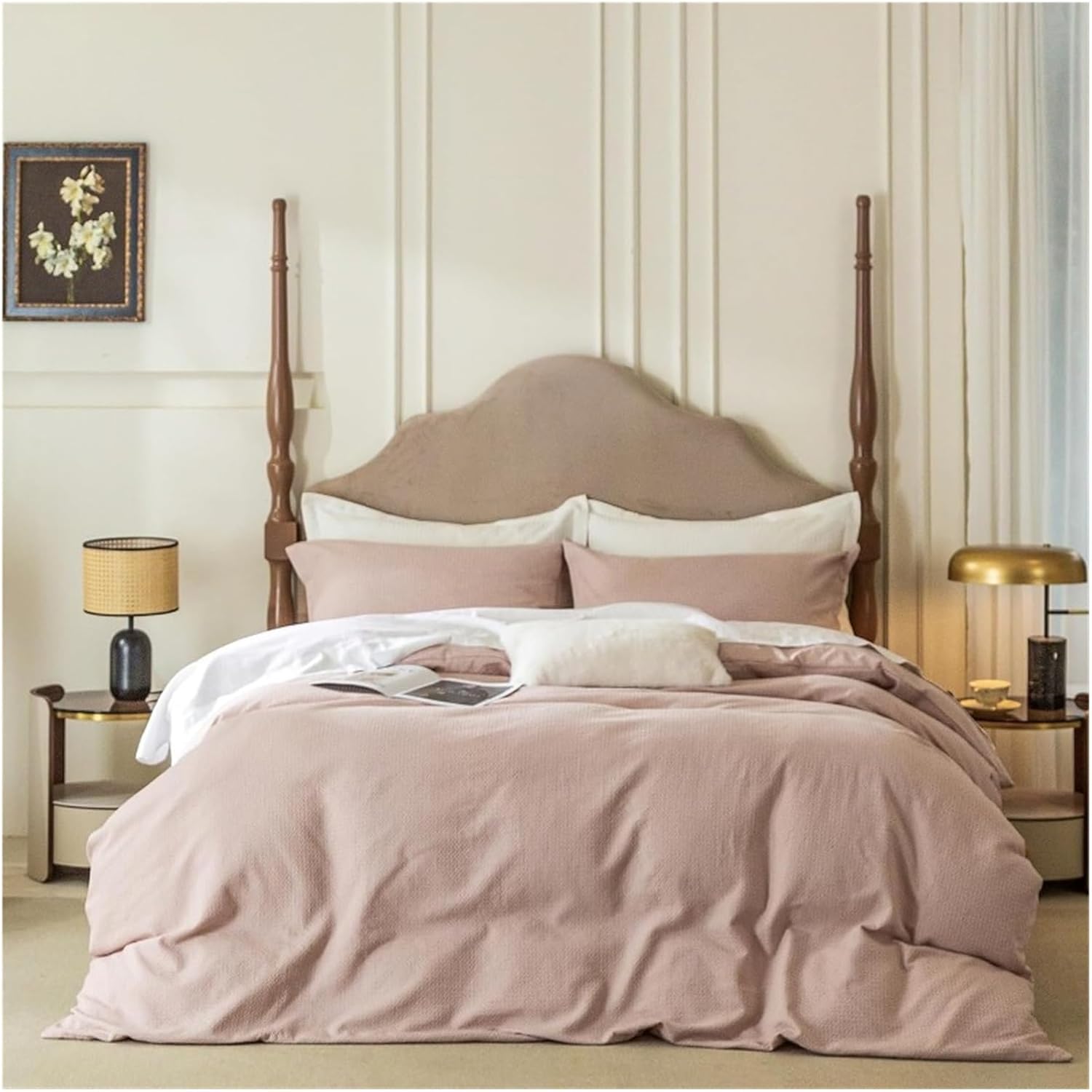 Cotton Duvet Cover, Waffle Weave Warm White Duvet Cover Set, Soft Breathable Luxury Comforter Cover Bedding Set with,Bed