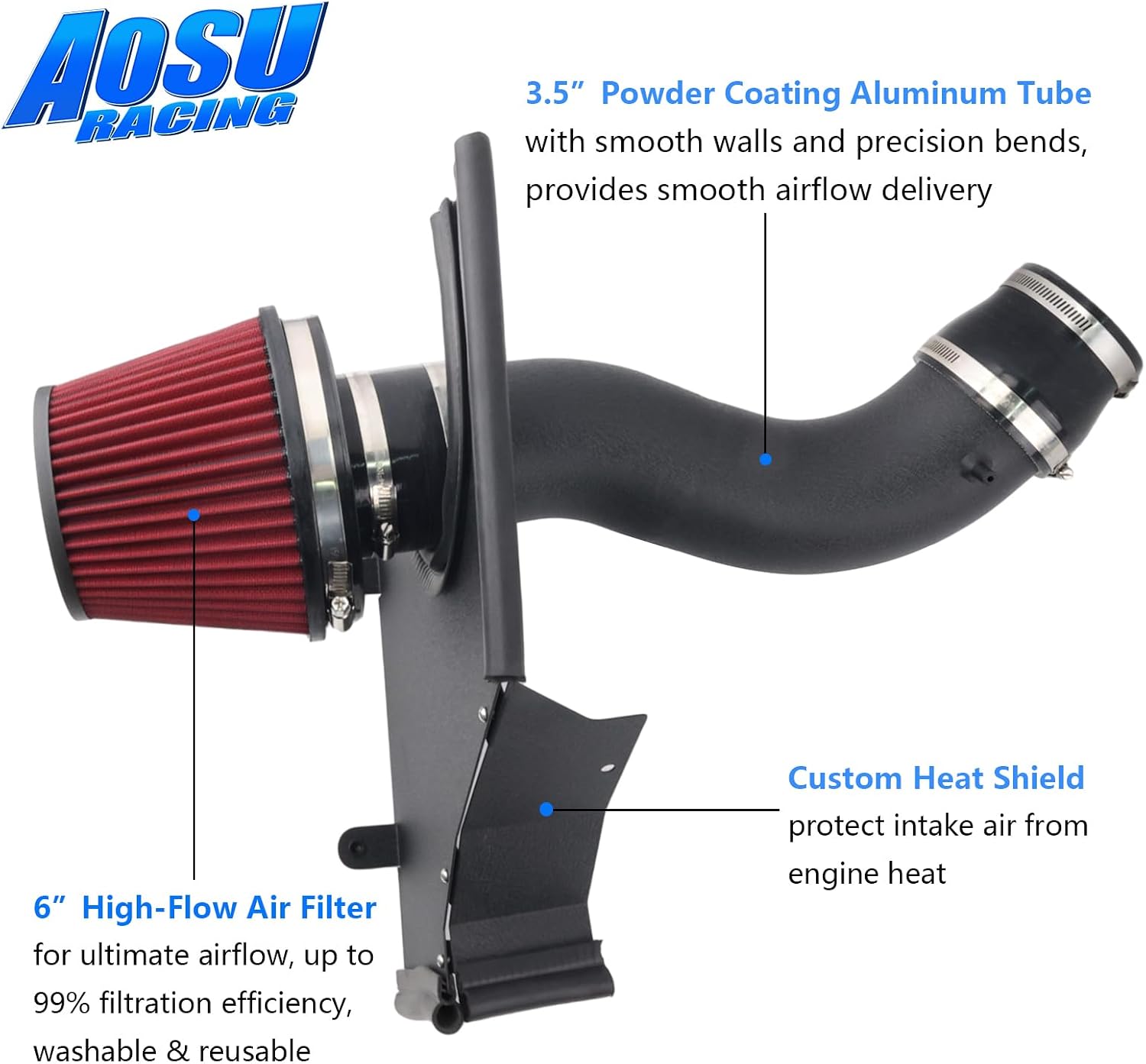 Cold Air Intake Kit Compatible with 2012-2018 Audi C7/C7.5 A6/A7 3.0T, High-Flow Intake System, Washable Reusable Air Filter