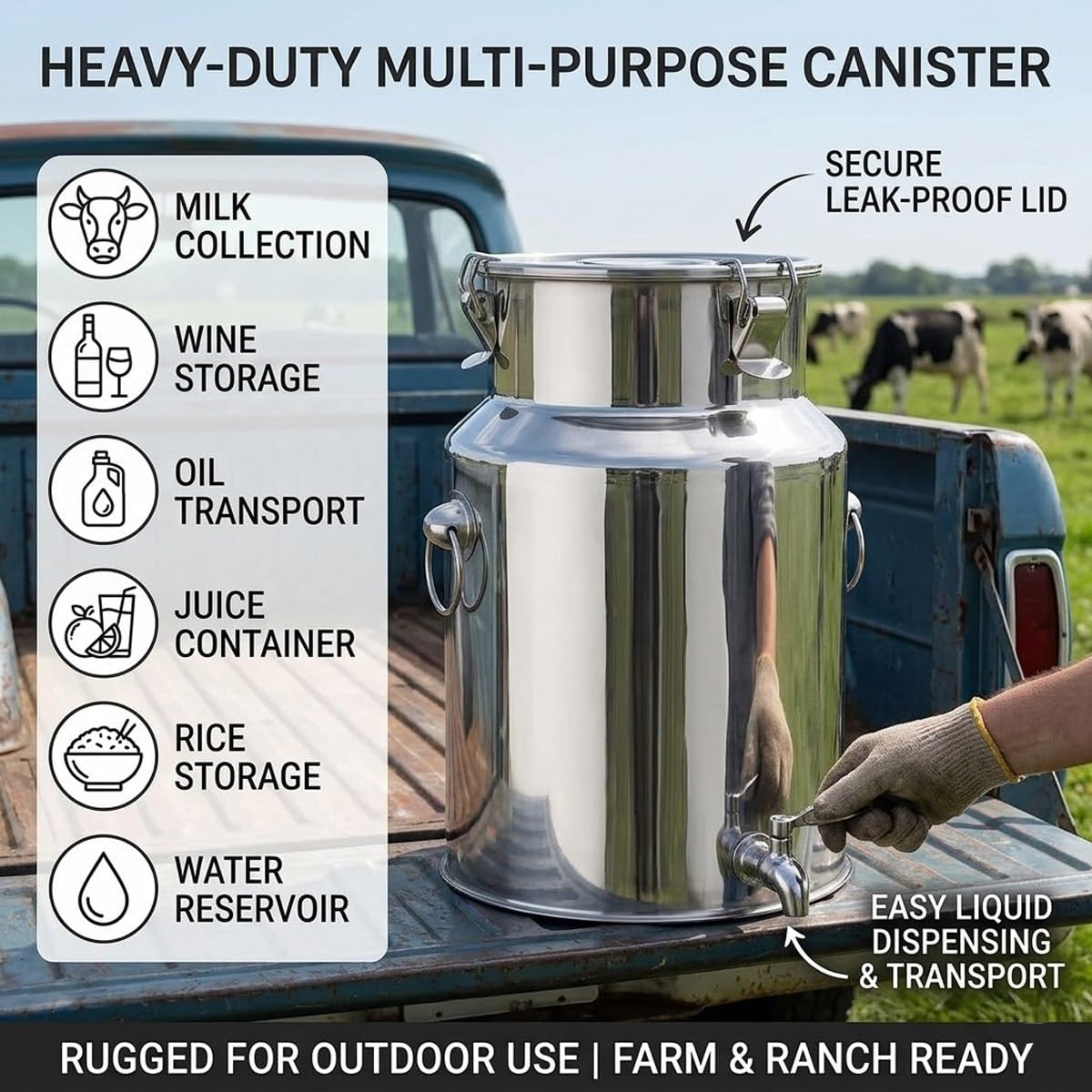 Fusto Birra 5l 10l 15l 20l 30l 50l in Acciaio Inox con Rubinetto, Contenitore per Olio e Liquidi, Bidone Uso Alimentare con Tappo Salvagoccia(With Spigot,8L/2.11Gal)