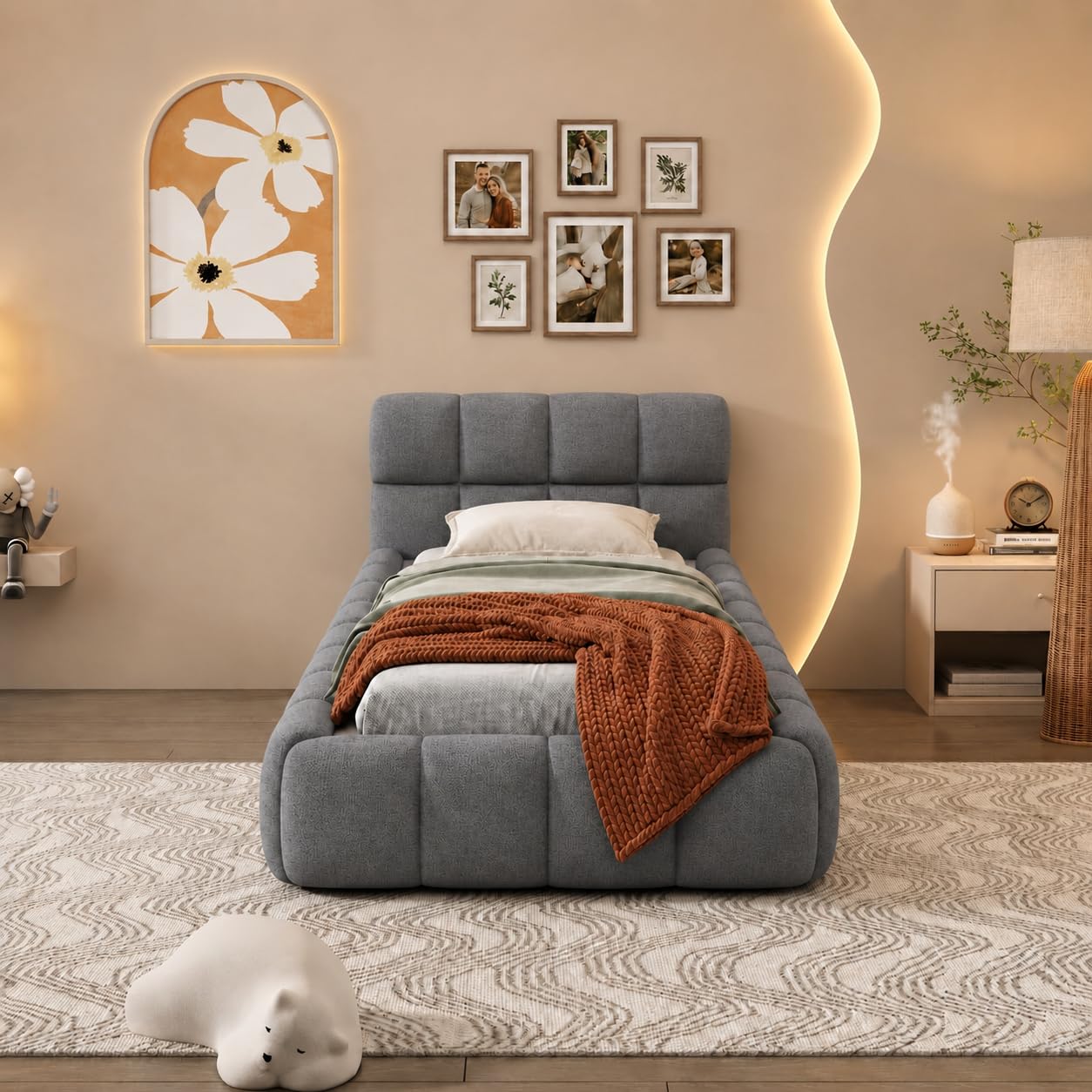 Hoscullo 3FT Single bed Frame 90 x 190 cm With Headboard, linen
