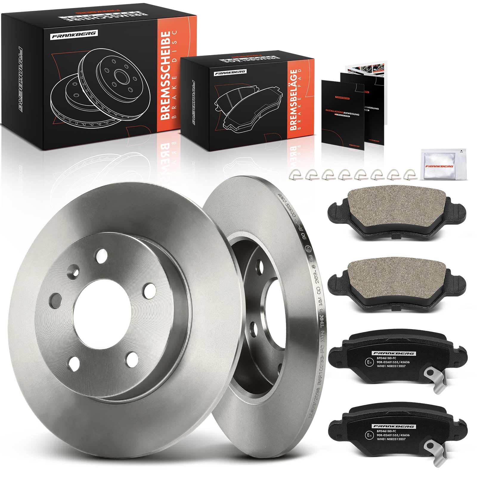 Frankberg Bremsensatz inkl. 2x Bremsscheiben + 4x Bremsbeläge Hinten Kompatibel mit Zafira A MPV T98 Astra G CC T98 Astra G CaR.A.Van T98 Cabriolet Replace# 9193251