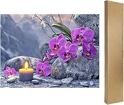 DCIDBEI Diamond Painting Orchid Candle 50 x 40 cm Diamond Painting Landscape Zen Painting by Numbers Orchids Beads to Stick Diamond Landscapes and Nature Crafts Mosaic Set Flowers
