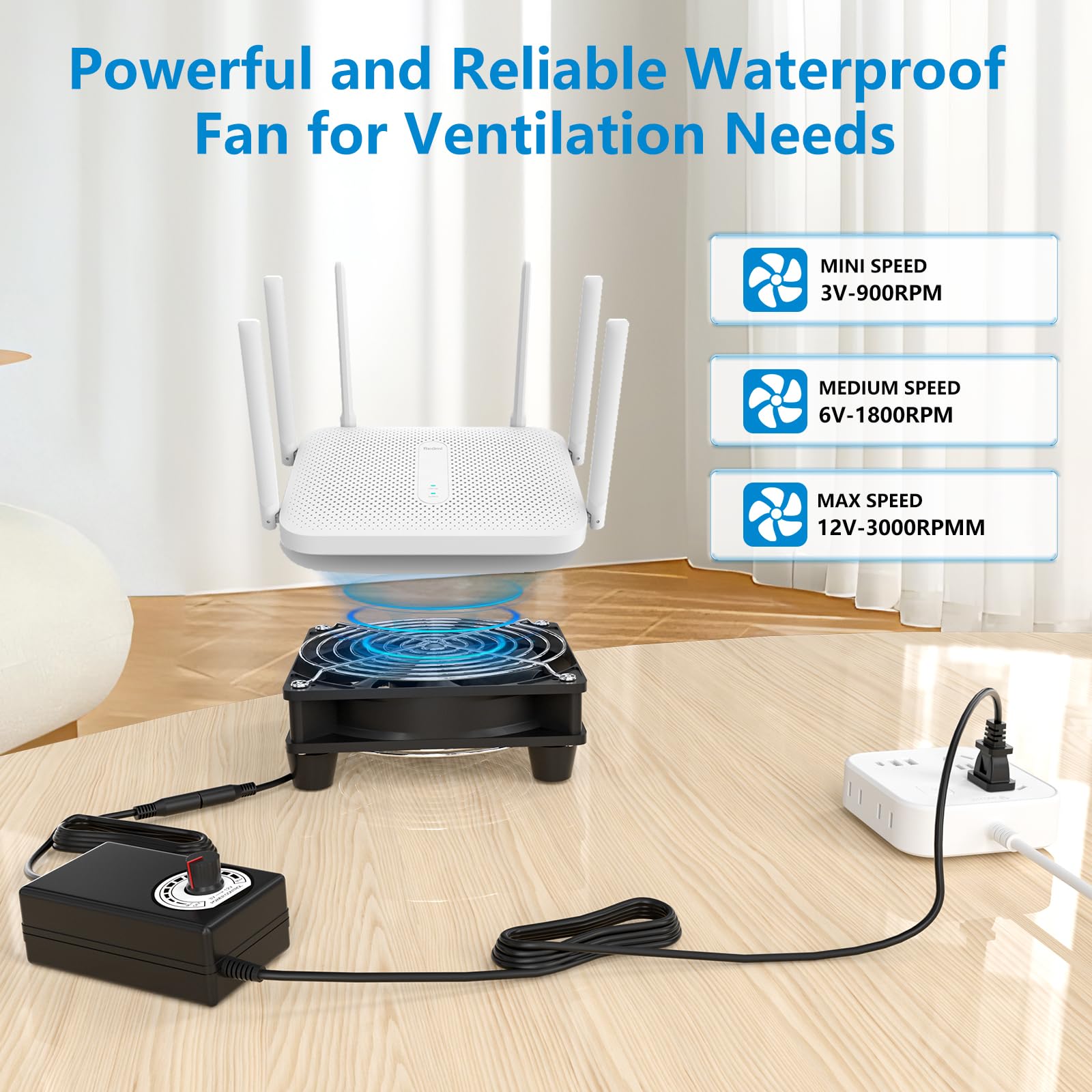 Ventilador pequeño impermeable IP67, ventilador de computadora de velocidad variable de 12 V con enchufe de CA, 110 V, 120 V, 220 V, ventilador de escape de ventilación alimentado por CA