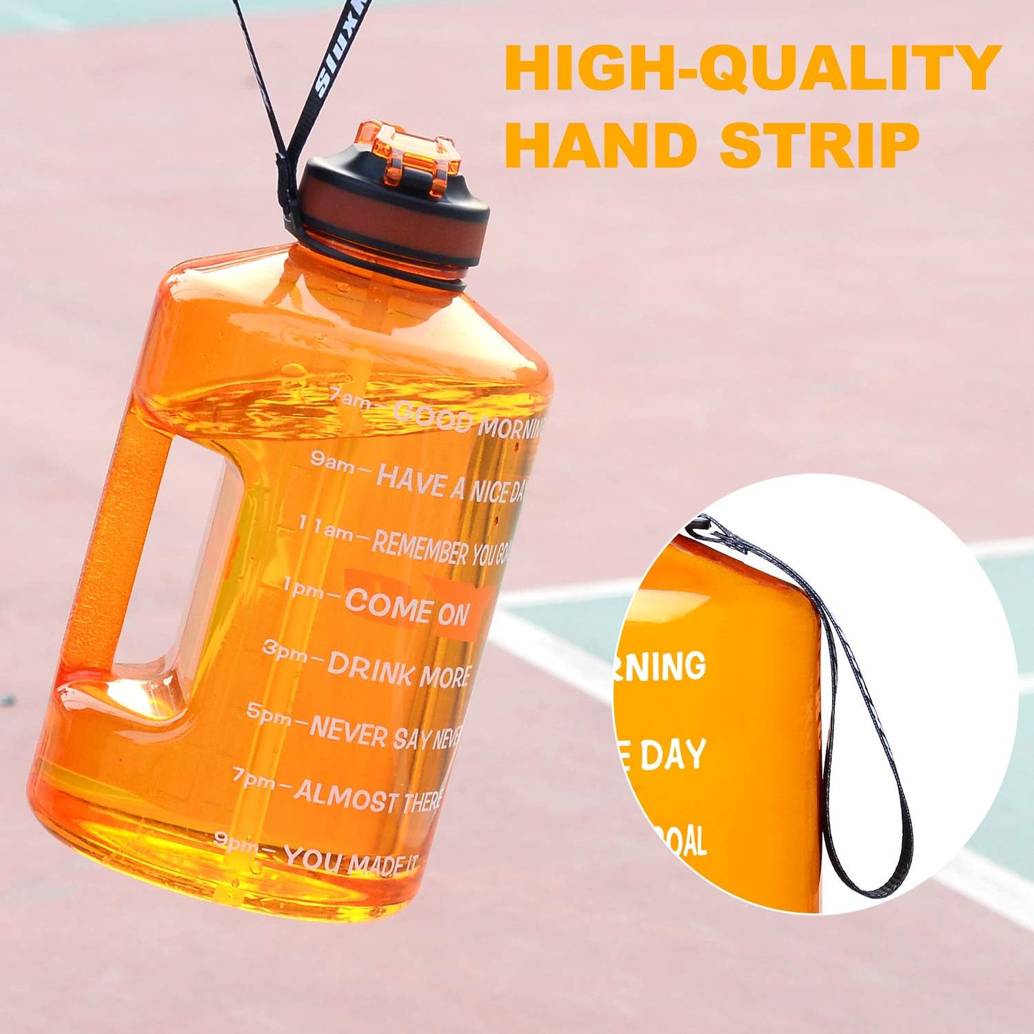 SLUXKE 1 Gallon Motivational Sports Water Bottle with Time Marker, BPA Free 128oz Leak Proof Jug, Black, Plastic, 128 ounces, Fitness, Sports, Outdoor Activities - Image 7