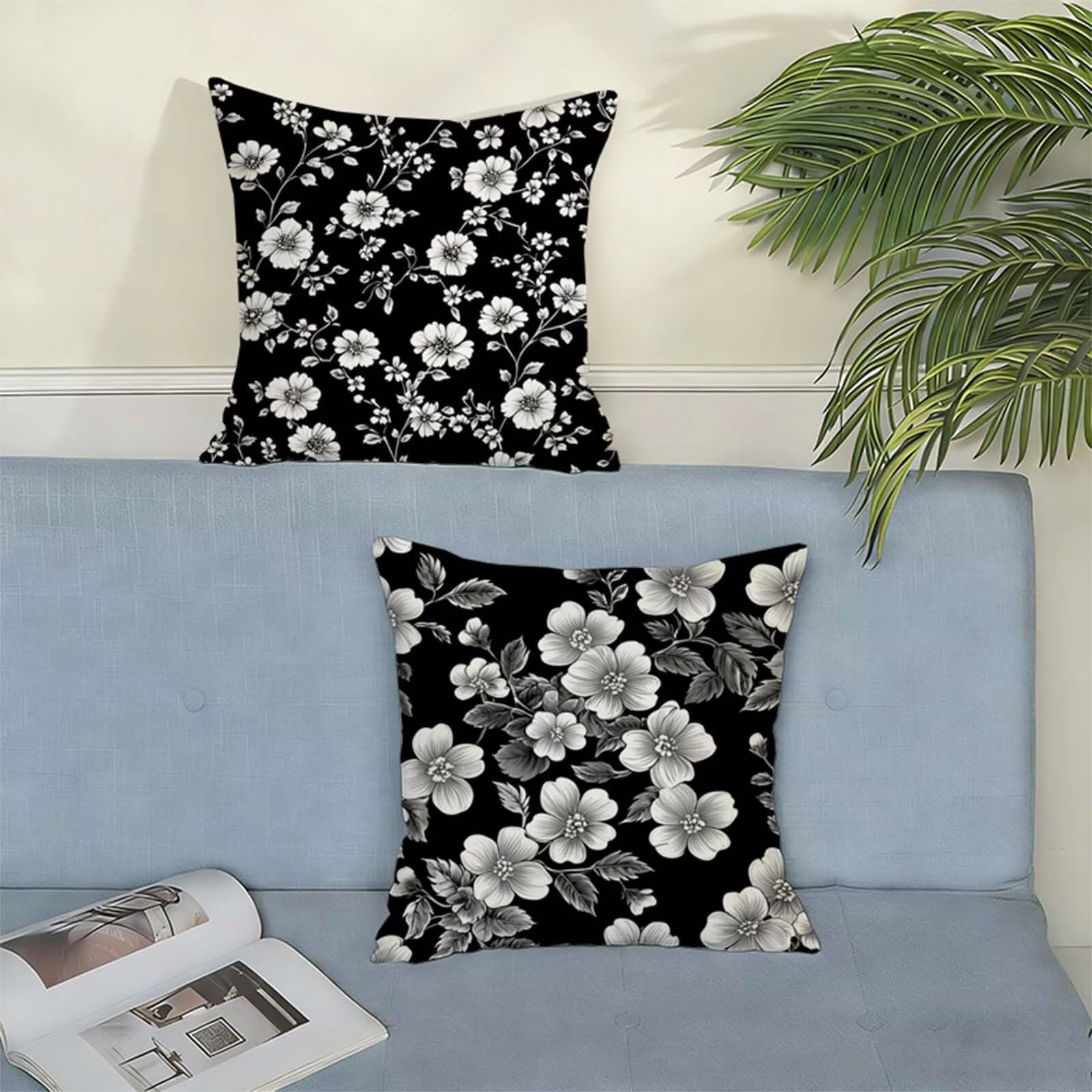 Wiejskie poszewki na poduszki 80 cm x 80 cm, zestaw 2 szt., czarne, dwustronne, zabawne, trwałe, można prać w pralce, do salonu, idealna dekoracja domu, na każdą porę roku, prezent X-12