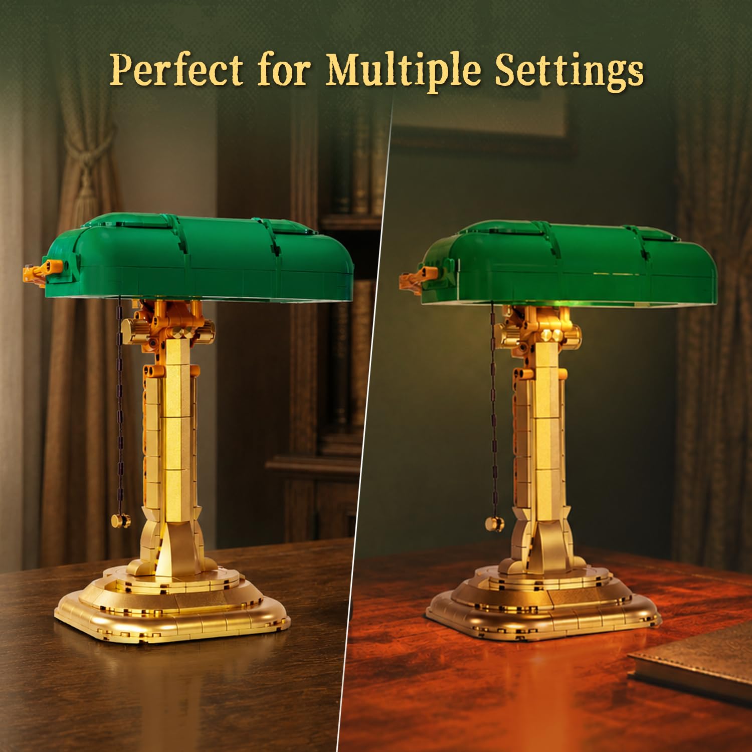 PANTASY Bankerlampe Bauset für Erwachsene, beleuchtetes Retro-Modell | Zugschalter mit Lichtfunktion und USB-C-Stromversorgung, grün-goldenes Retro-Display für Schreibtisch und Sammler