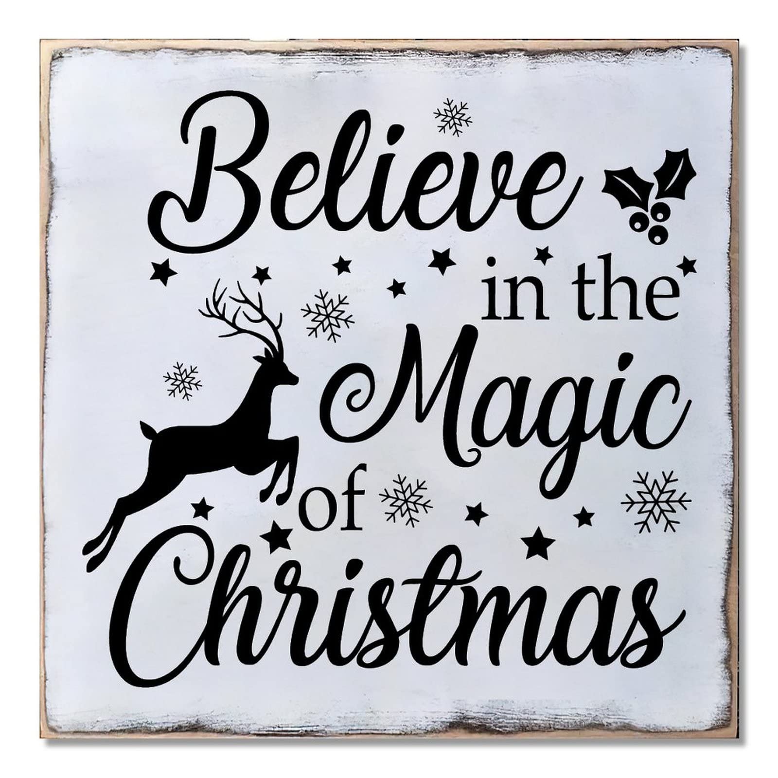Panneau mural de Noël Believe in The Magic au format carré de 41cm pour déco festive