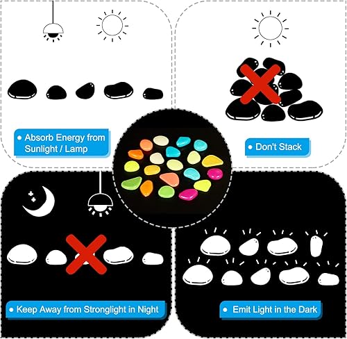 Miniatura 6 de MECCANIXITY 150 piezas de piedras brillantes de 20 a 1.181in, decoración de piedras luminosas en la oscuridad, decoración de bricolaje decorativa