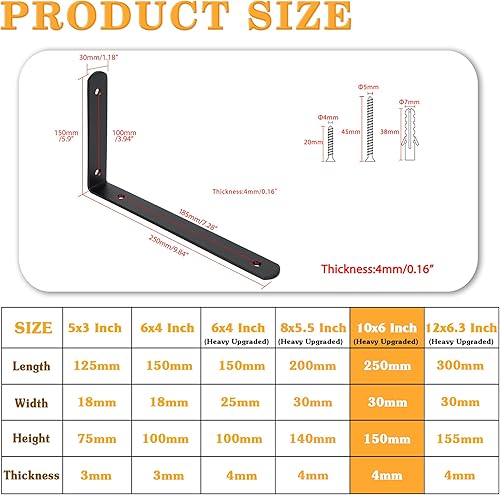 Miniatura 8 de Alise Soportes de estante flotantes, soporte blanco para estantes, soporte de pared en L, soporte de esquina de acero inoxidable para colgar tablero