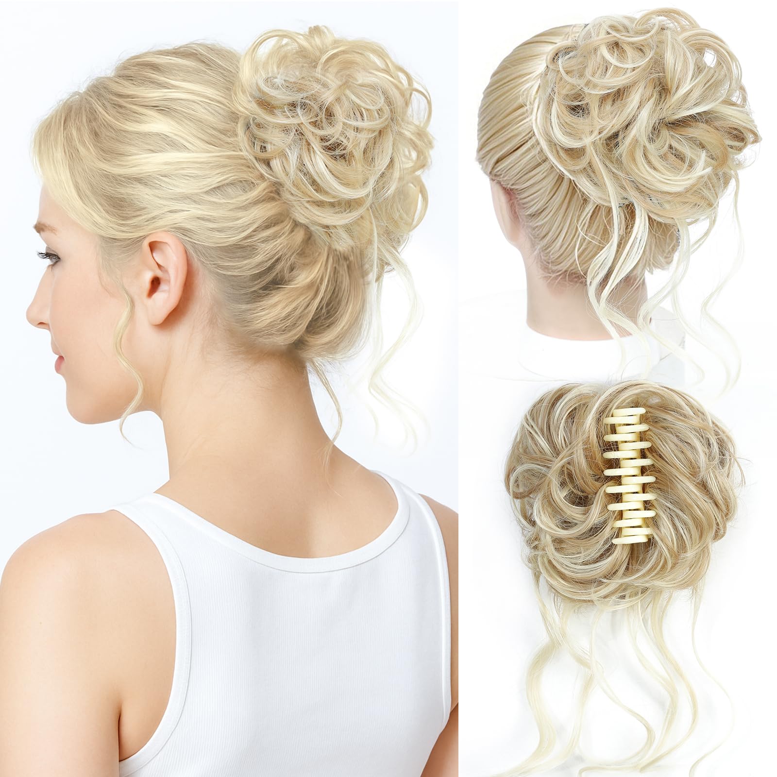 Messy Bun Hair Piece, Wavy Claw Clip Hair Bun Extension, Messy Buns Hairs Pieces for Women, Soft Synthetic Fake Buns Tousled Updo for Thin or Short