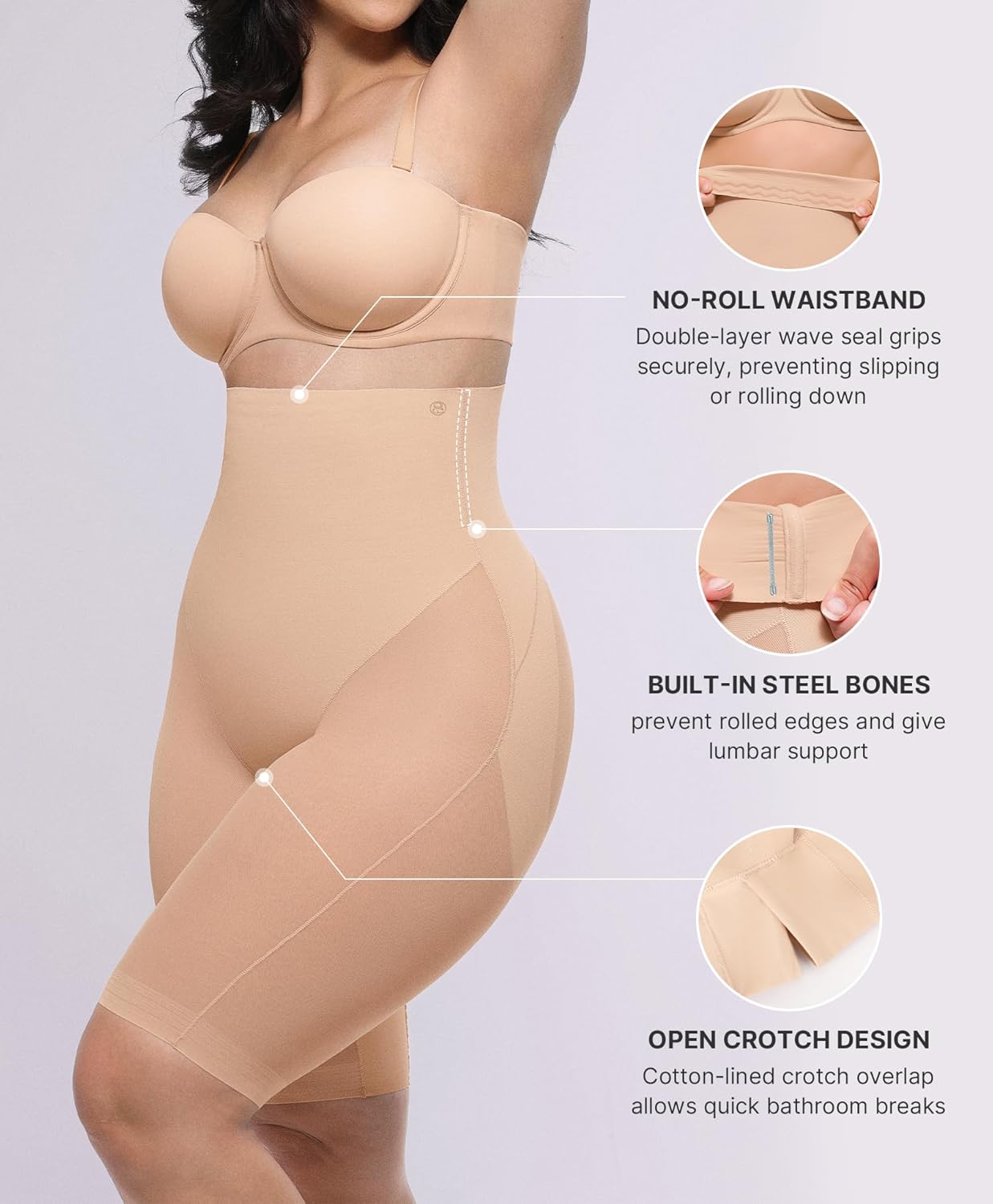 SHAPELLX Butt Lifting Shapewear for Women Tummy Control Body Shaper Faja Shorts High Waisted Girdle Mesh Compression Panties - Image 4