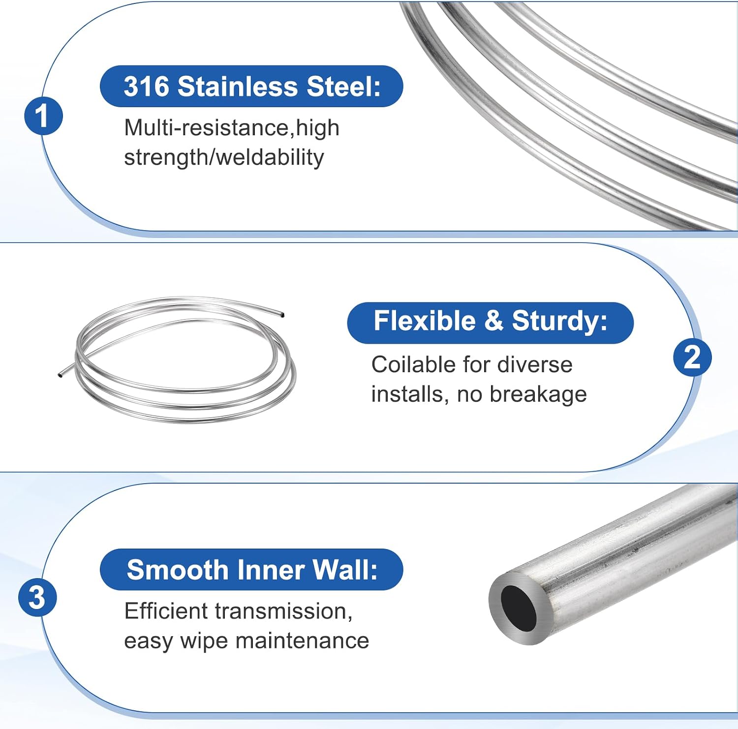 uxcell Stainless Steel Tubing Coil, 5/16" OD x 9.84 ft Industrial 316 Stainless Steel Welded Tubing with Gloves, Silver Tone 0.02"Thickness