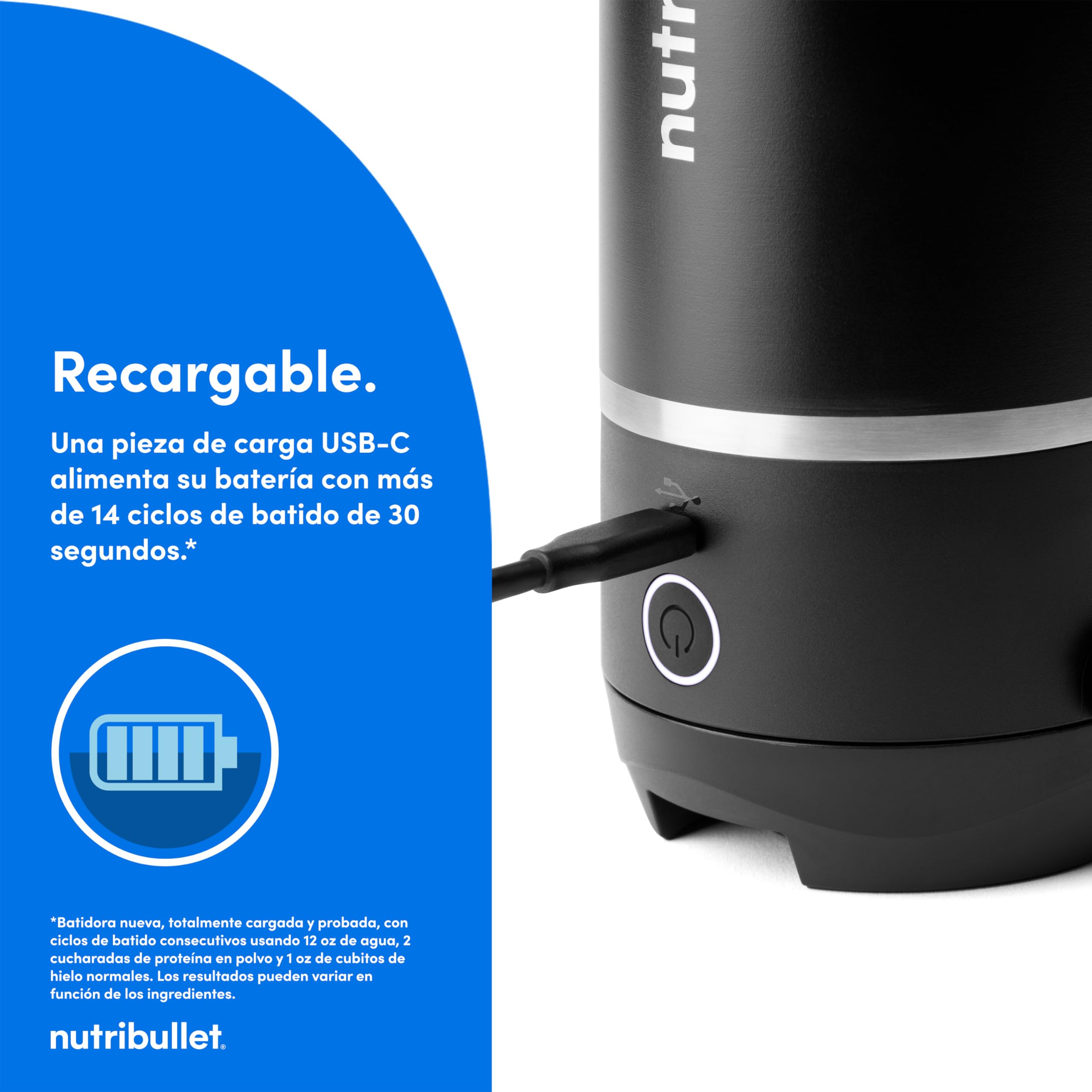 nutribullet Flip NBP016B, Licuadora Portátil con Vaso Termo de 590ml, Conserva el Frío 24h, Tritura Hielo, Incluye Tapa y Pajita, Carga USB-C, Acero Inoxidable, Negro