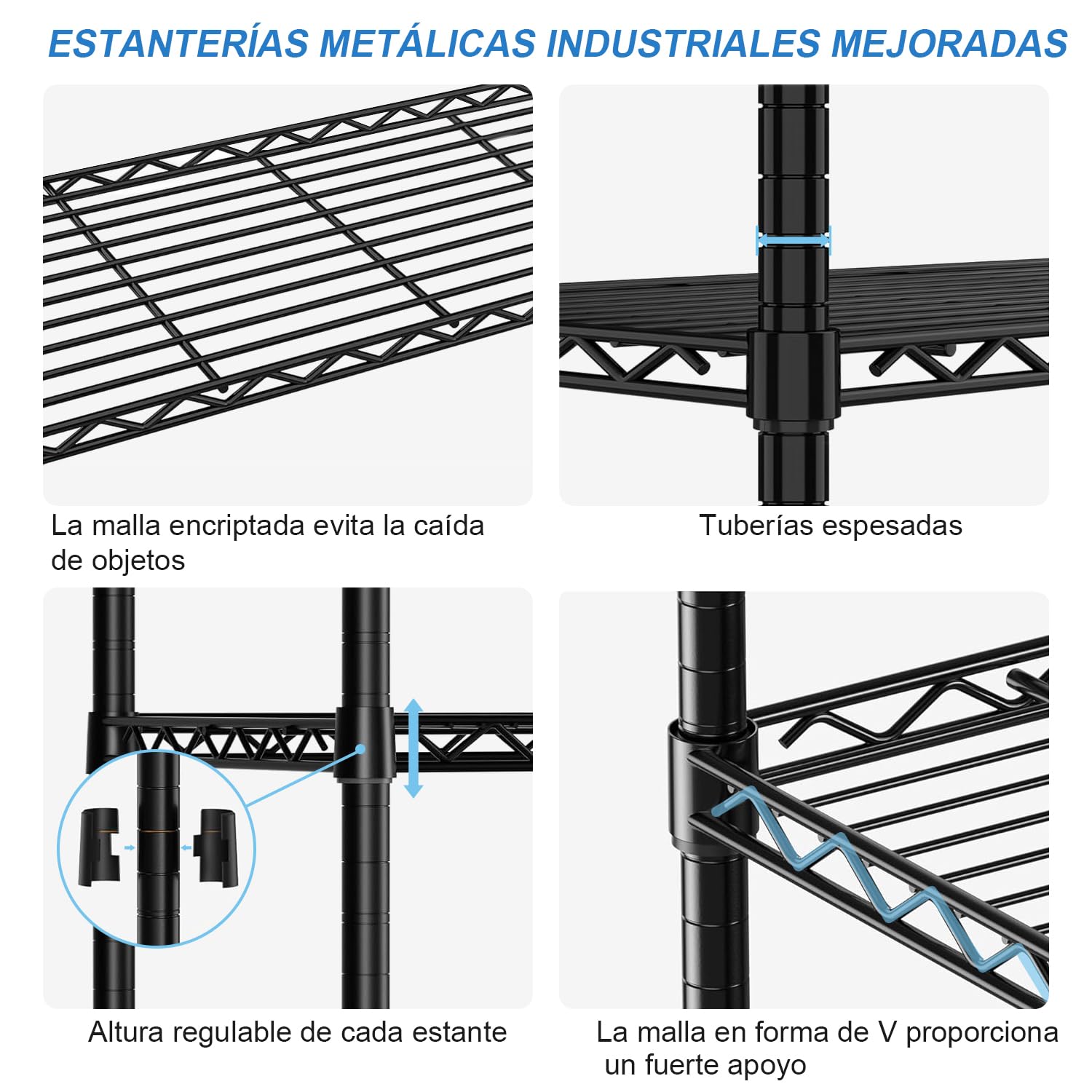 Estanterias Almacenaje 1500LBS Estanterias,Negro | Almacenaje Cocina 5 Pisos Estanterias Metalicas,61''W*72''H*15.7''D