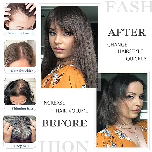 Miniatura 5 de Toppers de cabello humano real para mujer, con flequillo, clip en flequillo, pelucas de cabello humano para peluquín, piezas de cabello para mujer,