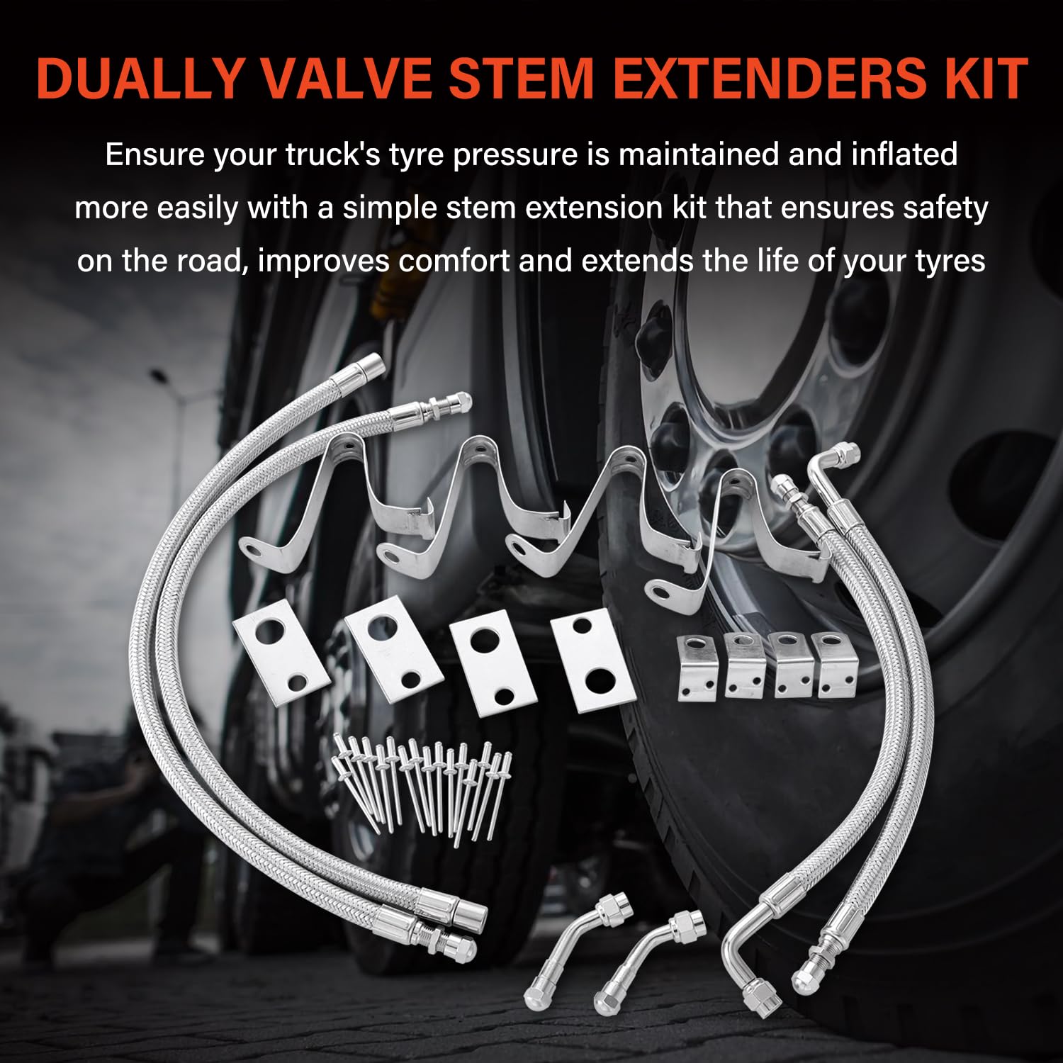 Kit de extensores de vástago de válvula doble, kit de inflado de aire de doble neumático, extensión de vástago de válvula trenzada de acero inoxidable, se adapta a extensión de válvula de neumático