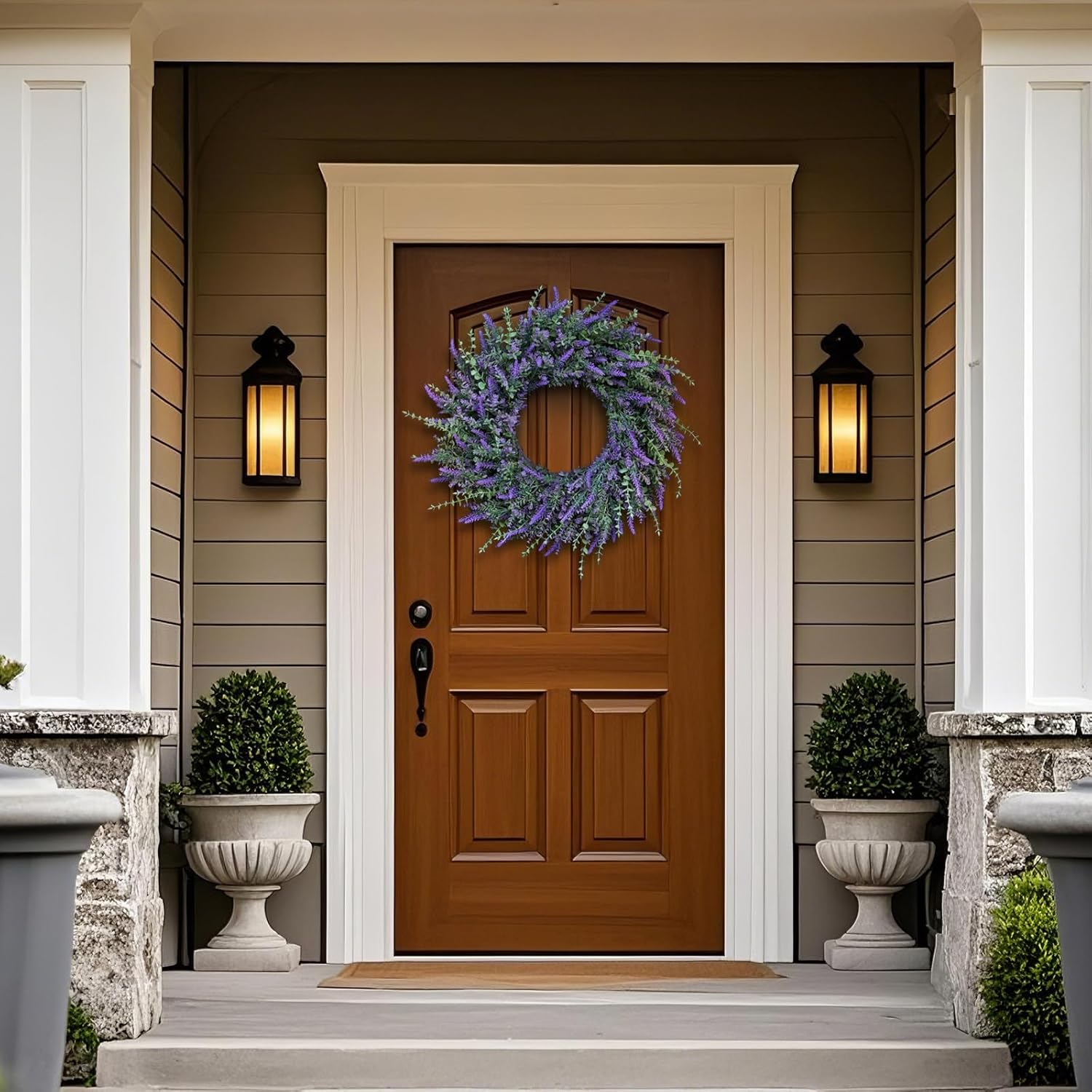 26'' Large Eucalyptus and Lavender Wreath for Front Door, Porch, Window- Artificial Eucalyptus Leaves with Lavender Wreath for Home, Farmhouse Wall Decor- Spring, Summer, Fall, All Seasons (Purple) - Image 2