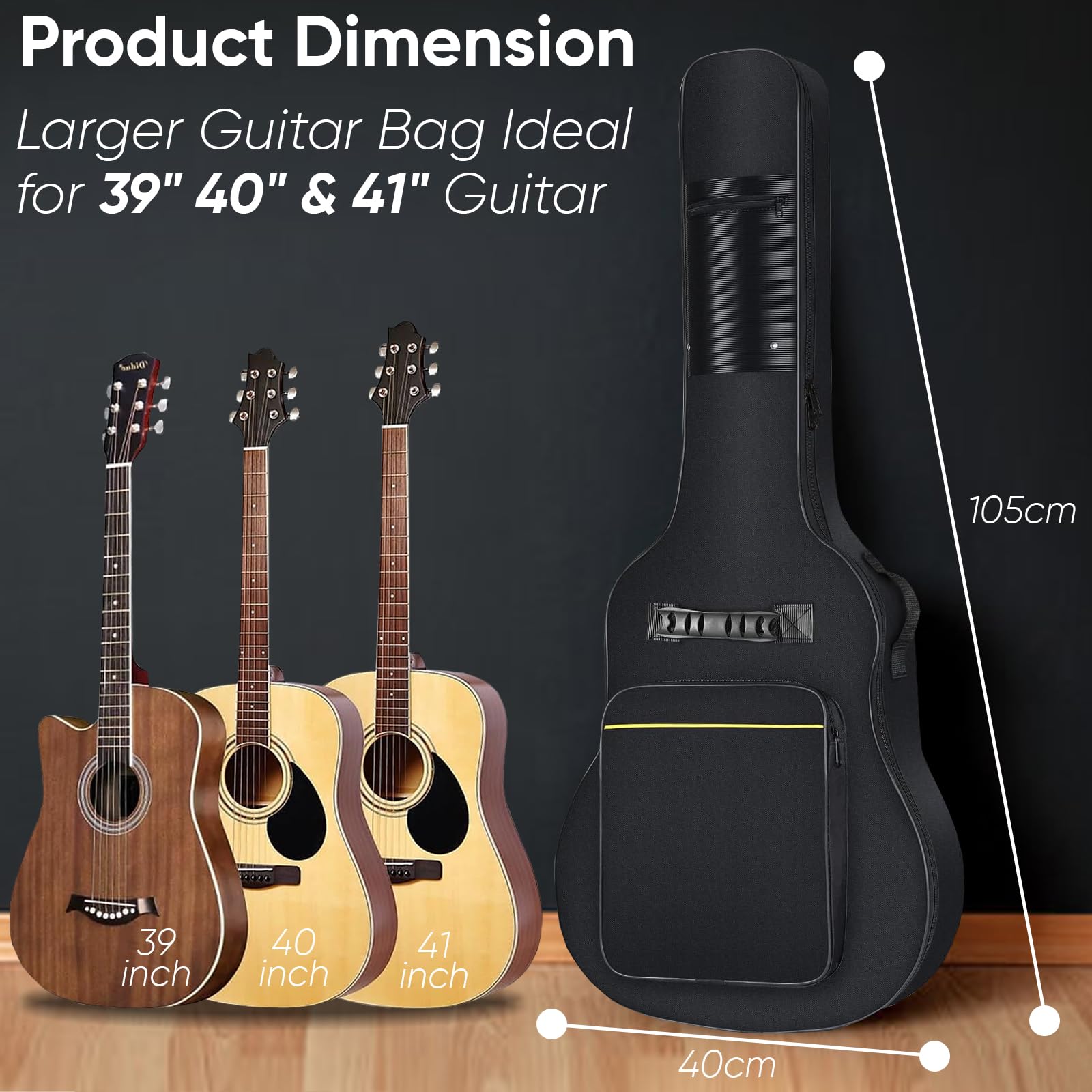 Custodia per chitarra acustica a grandezza naturale, borsa per chitarra acustica, impermeabile, imbottita, custodia per chitarra classica, borsa per concerto per chitarra acustica, zaino protettivo