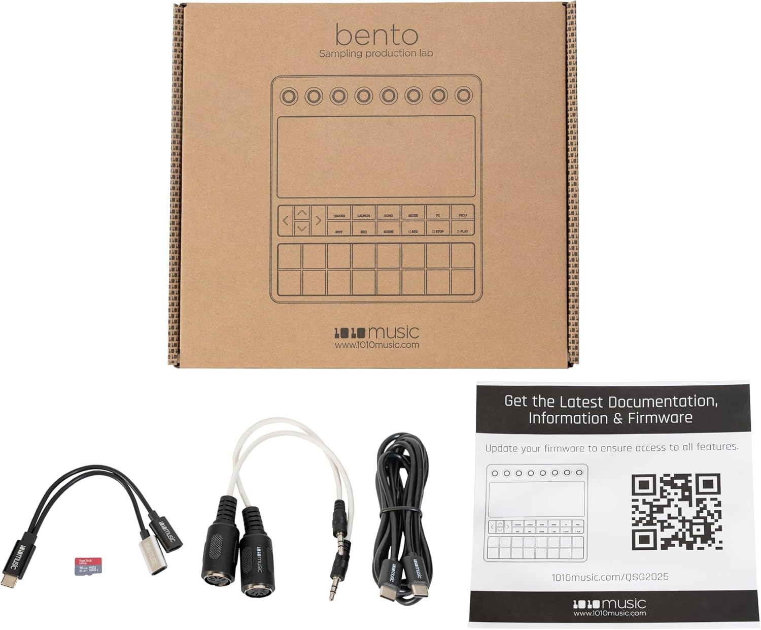 1010music Bento unit, accessories, and quick start guide