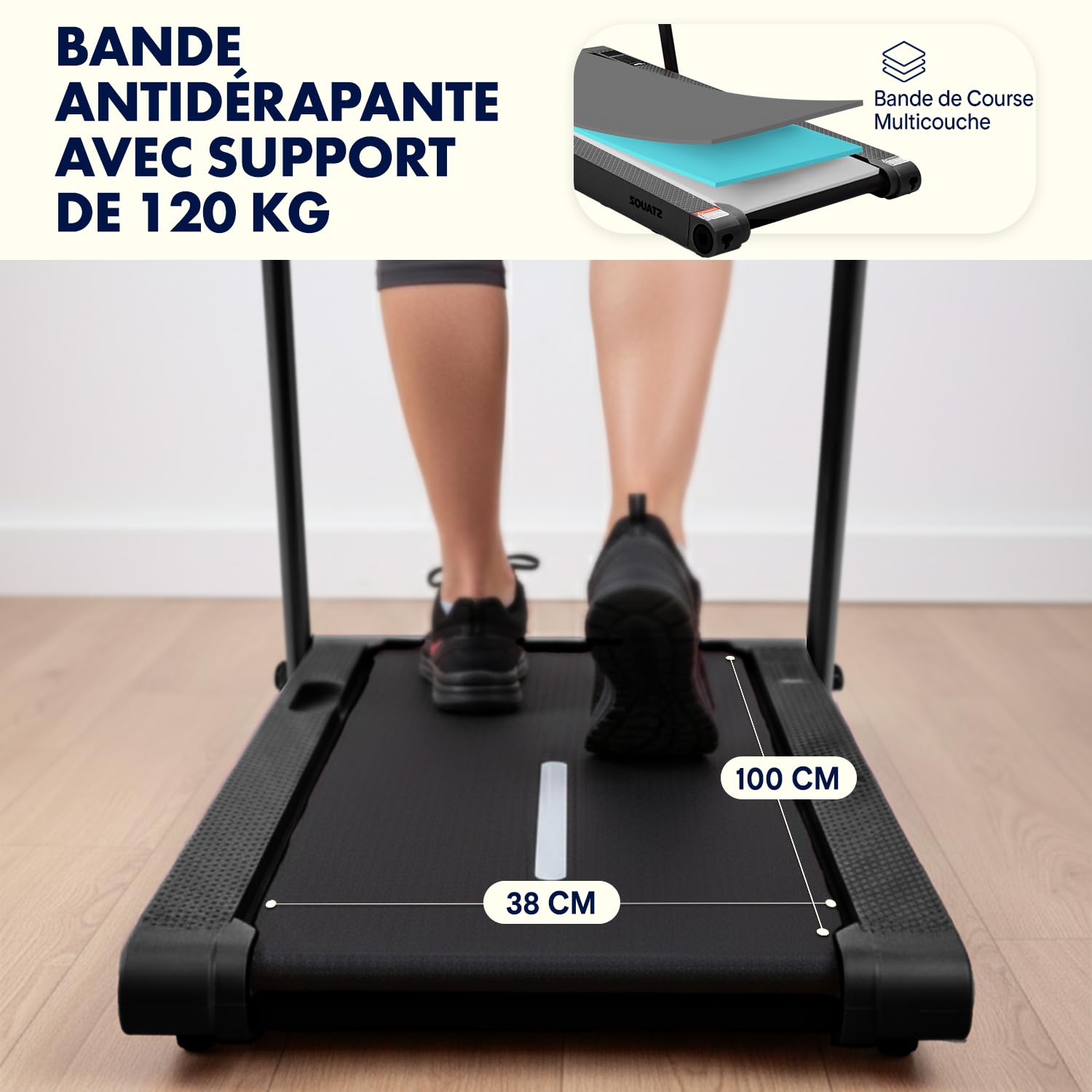 Squatz Tapis de Marche 2-en-1 avec Plateforme Vibrante, Walking Pad Compact 120 kg, Moteur Silencieux 45 DB