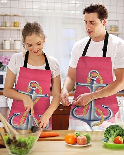 Miniatura 2 de Shine-Home Rose Pink Anchor Bib Aprons for Women With Pockets, Waterproof Canvas Chef Kitchen Cooking Apron for PaintingHair StylistNail Technician,