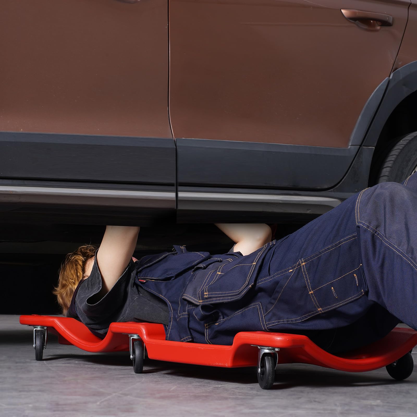 VEVOR Camilla Mecánica de Plástico, Capacidad de 158,8 kg, con Cuerpo Ergonómico Moldeado de HDPE, Reposacabezas Acolchado, 6 Ruedas, para Taller de Reparación de Automóviles, 915 x 430 x 115 mm
