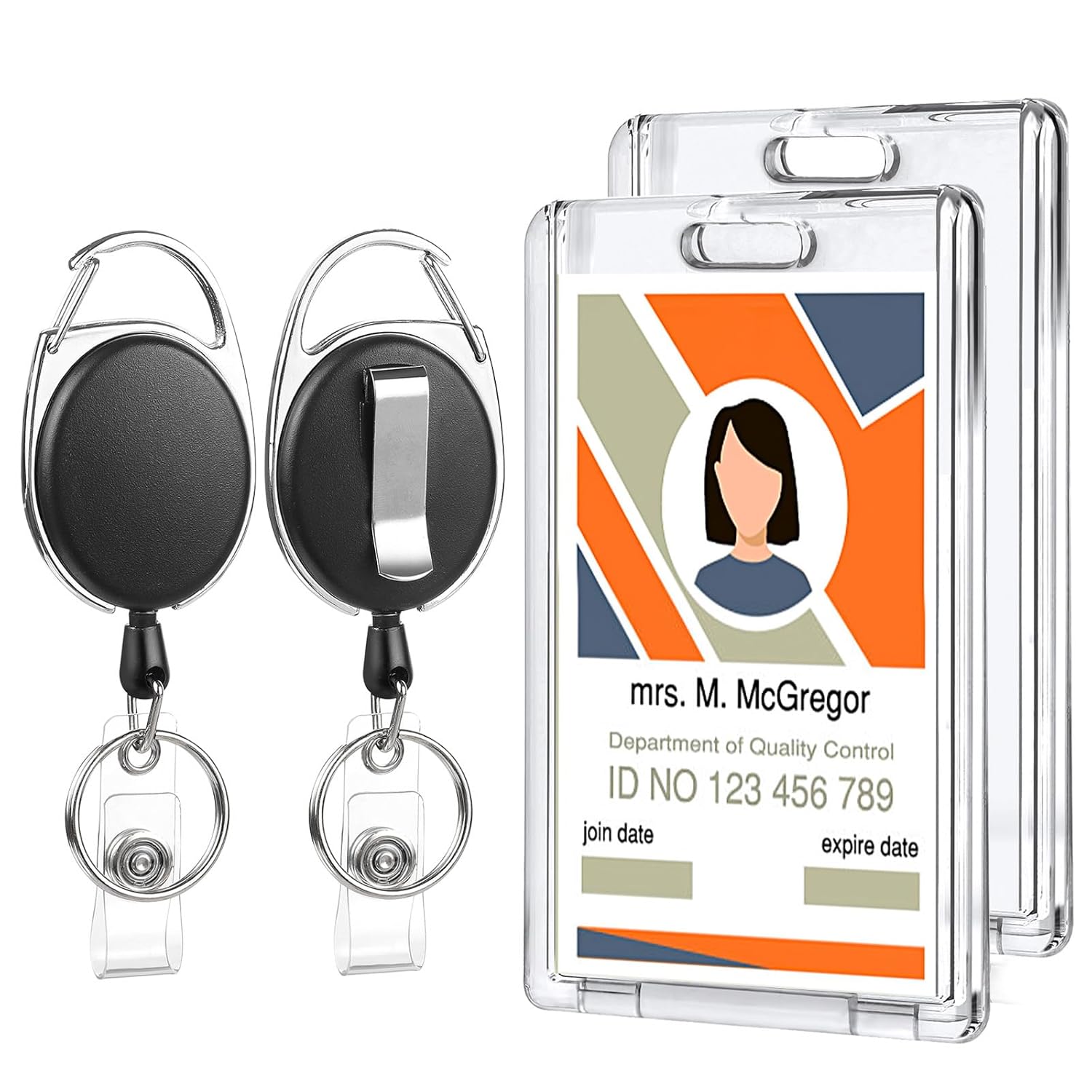 2 Set Badge Holder Retractable Clip Heavy Duty Badge Reel with Acrylic Clear Vertical ID Card Badge Holders