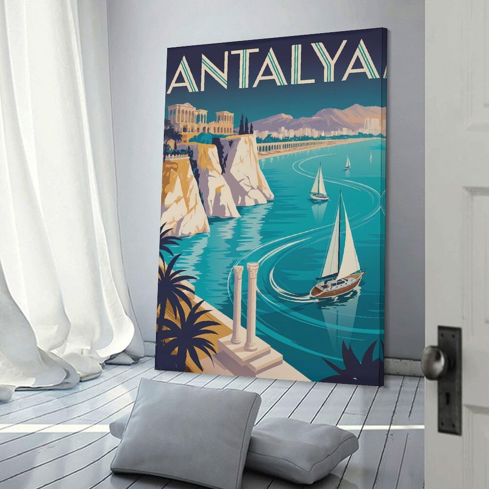 Junmoney Antalya Travel Room Decor Wall Art 24x36inch(60x90cm), for Corridors, Hallways Or Apartment Entries, Decorative Wall Art for Narrow Spaces