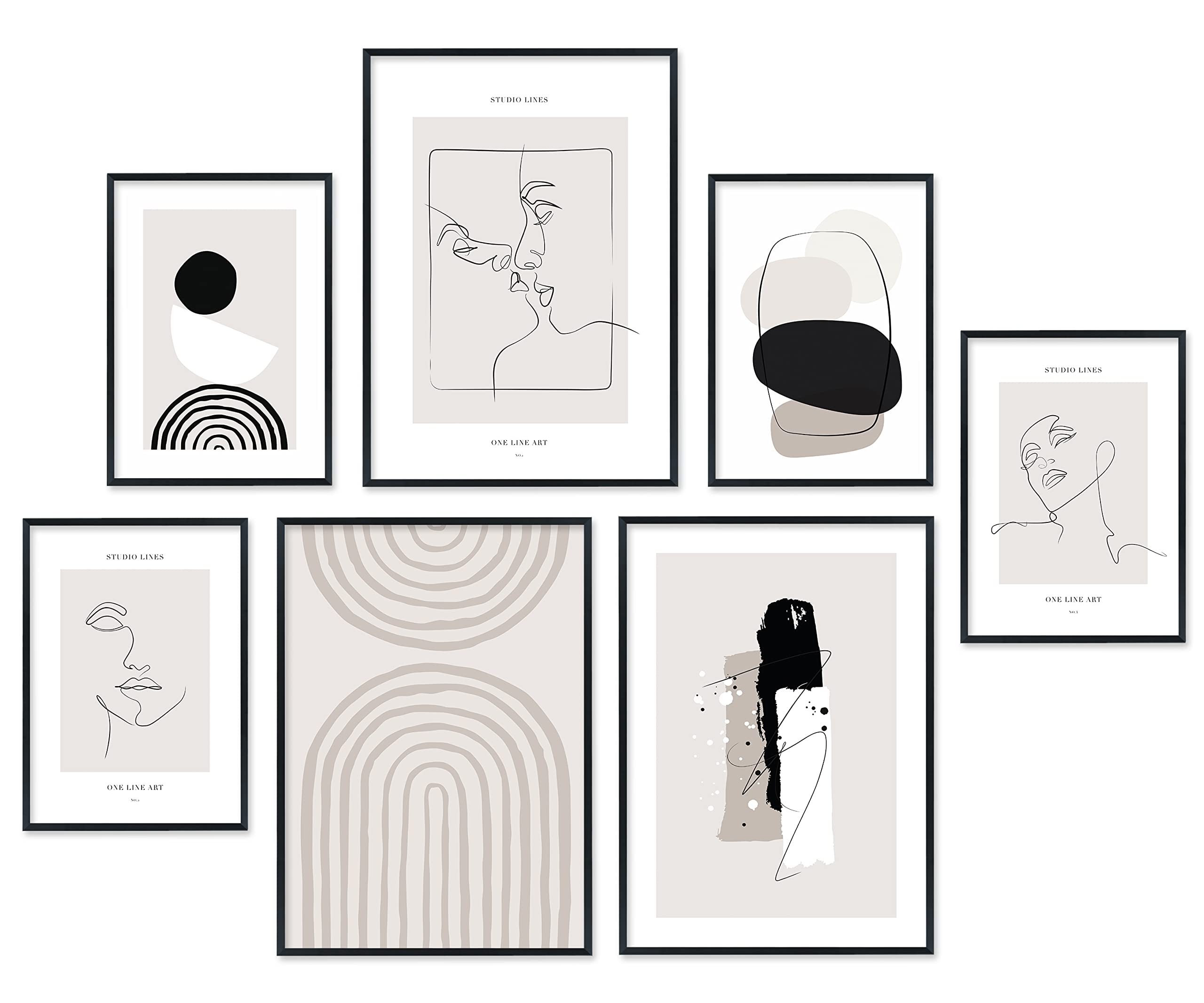 Hyggelig HomePremium Poster Set, Set of 7 Assorted Pictures in Elegant Set, 3 x DIN A3 + 4 x DIN A4, Studio Lines Set without Frame