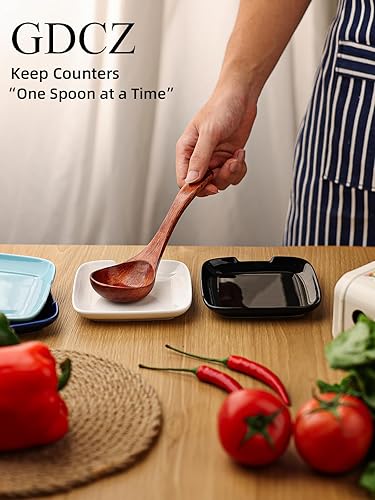 Miniatura 5 de GDCZ Soporte de cuchara de cerámica para estufa, soporte grande de 4.75 pulgadas para encimera de cocina, soporte de cuchara de café blanco, soporte