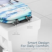 Vista 3 de SANILO Asiento de inodoro de madera con cierre suave [alargado] – Asiento de madera moldeada decorativo, silencioso y de cierre lento – Con fuertes