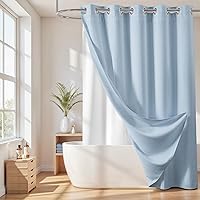 Vista 15 de River Dream Cortina de ducha de mezcla de algodón sin gancho con forro a presión, cortinas de ducha de grado hotelero para baño, repelente al agua