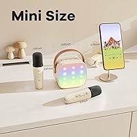 Vista 7 de Mini máquina de karaoke con 2 micrófonos inalámbricos para niños y adultos, altavoz Bluetooth portátil regalo para niñas y niños, juguetes de 3, 4