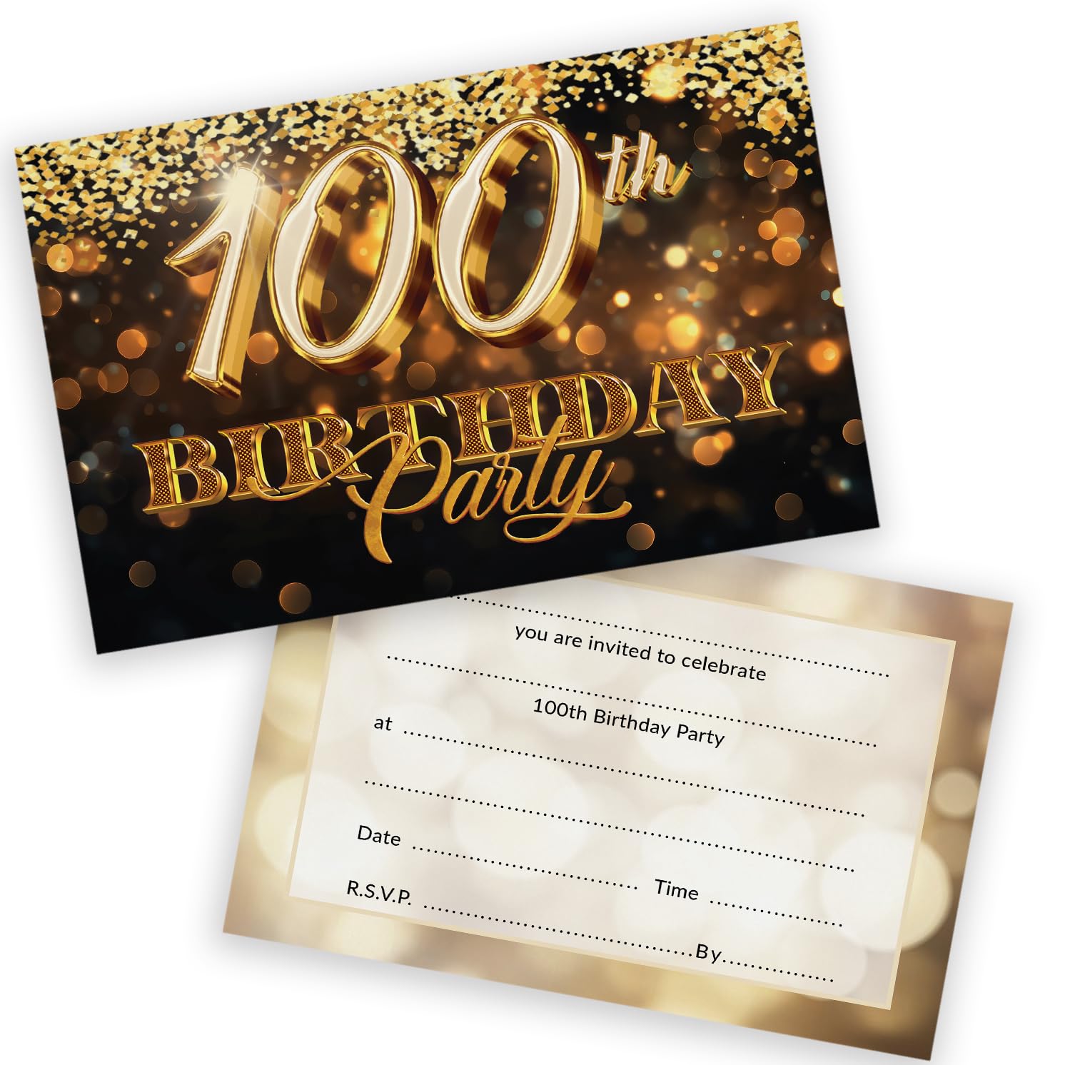 100th Birthday Party Invitations Men Women - Gold Confetti 20 Pack - Adults Birthday Invitations for Friends Family A6 Bday Party Invites Invitation Cards with Folding Envelopes