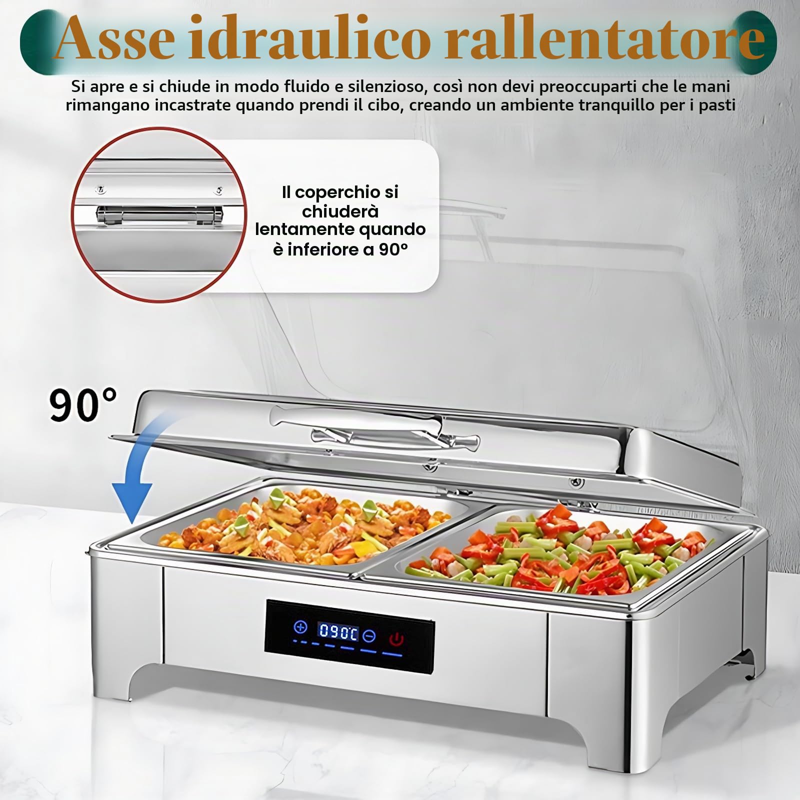Chafing Dish Elettrico 9L, 35-85 ℃ Temperatura Regolabile(B,1/3 Pan) | 400W Professionale Scaldavivande Elettrico per Buffet, Acciaio Inox Contenitore Scalda Cibo per Hotel, Buffet, Ristoranti