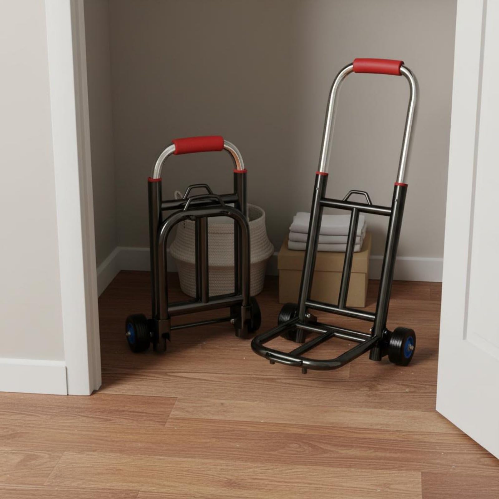 Gepäckwagen Klappbarer Handwagen Sackkarre Transportkarre Plattformwagen mit Teleskopgriff aus Metall Und Gummi für Stabile Traglast Und Leichtes, 28MM, Deluxe Verst. Gummi