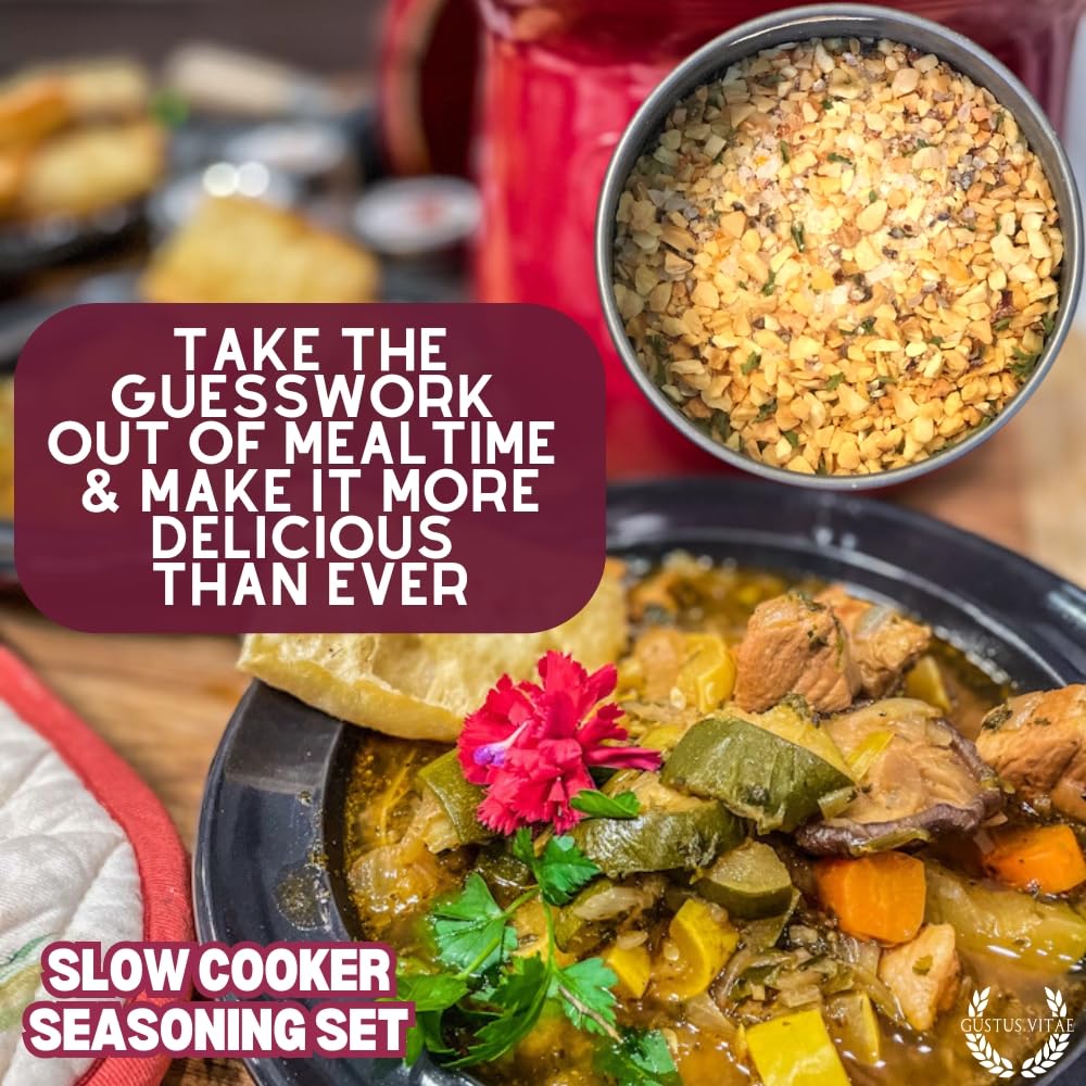 Slow Cooker Seasonings | Authentic Small Batch Seasoning Mixes | 6 Gourmet All Natural Spice Blends | Hand Packed, Non GMO | Ultra Premium | Sustainably Sourced | Made in USA | GLP-1 Friendly | Small Batch | Artisanal Spice Blends, Marinades, and Rubs | Gustus Vitae | All Occasion Gift