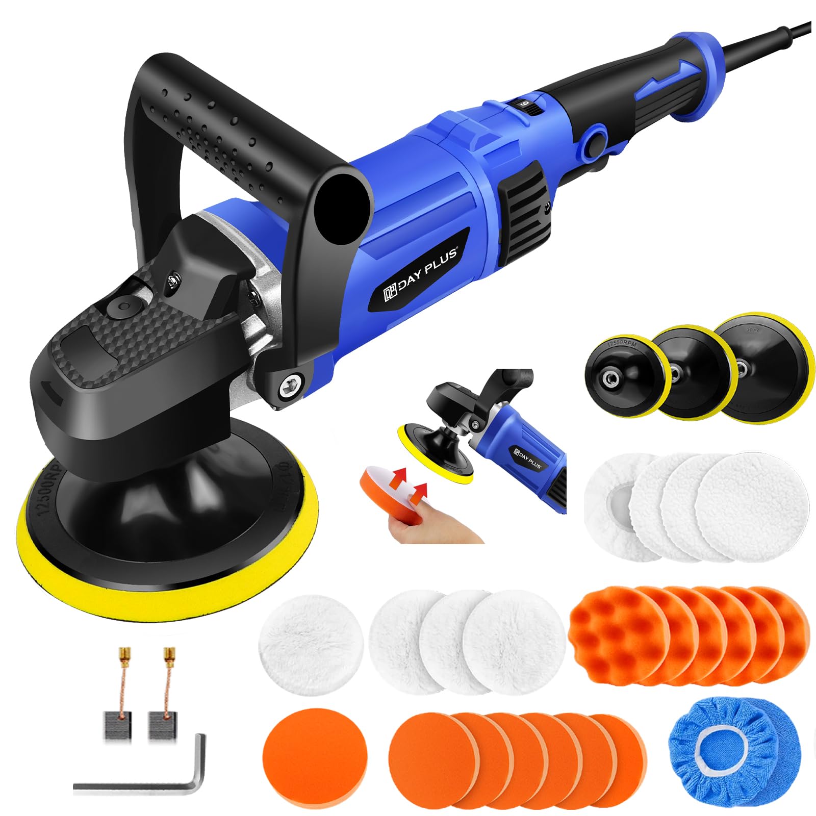 Polisseuse Tamponneuse - 1400W Machines à polir les meubles de voiture Kit de polisseuses et tamponneuses électriques avec 800-3500 RPM, base 150-180mm pour le ponçage et le polissage des voitures