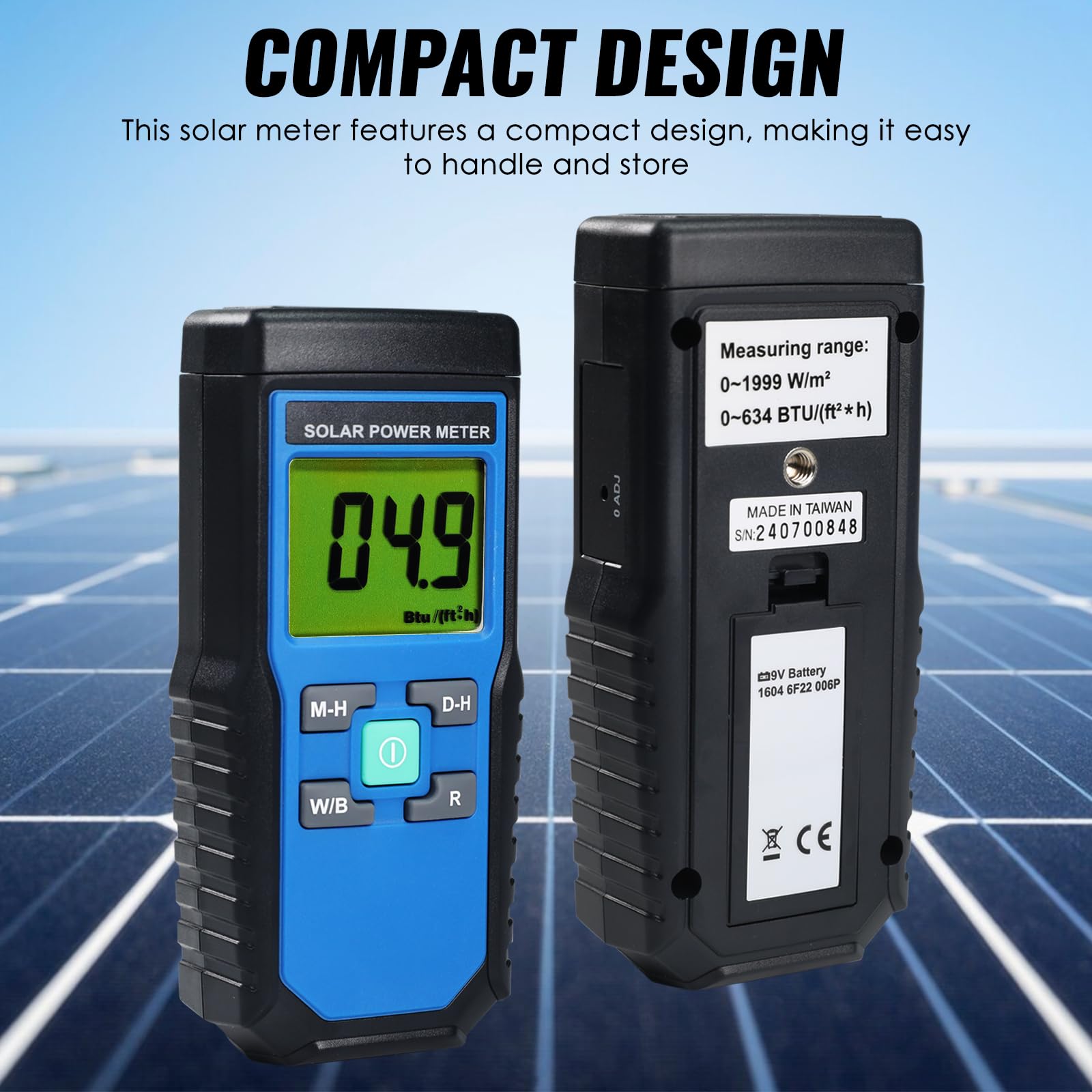 Digital Solar Power Meter Reader (Pyranometer) BTU / (ft2 * h) W / m2 Strahlung Energie Zelle Tester Auto Range
