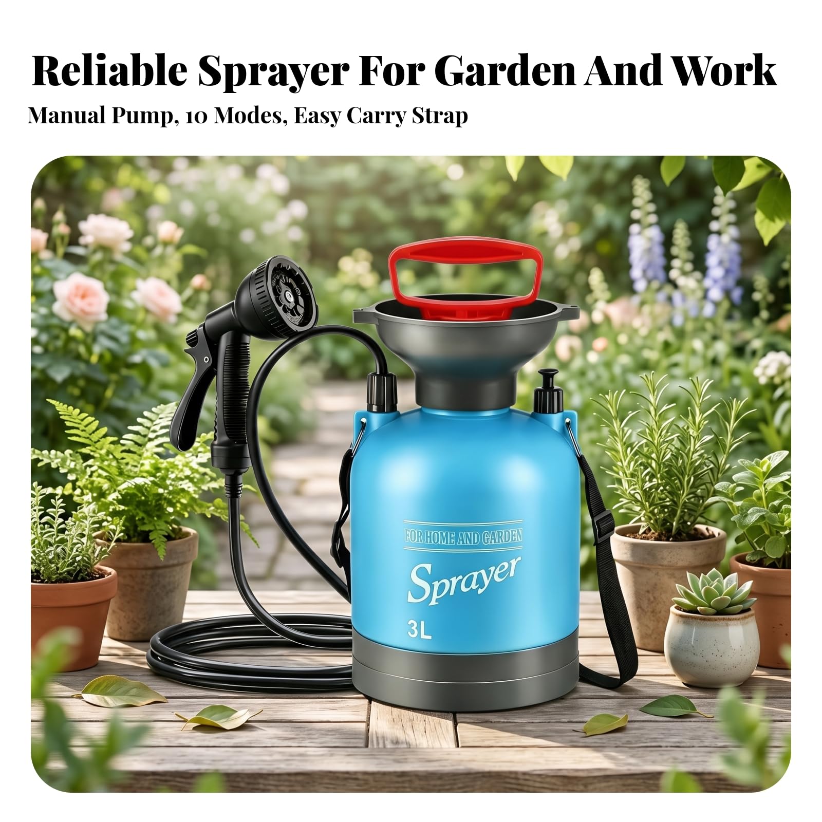 Vielseitig Sprühgät mit Tragegurt, 6 Liter, 3-Meter-Schlauch, 10 Sprühmuster, Color to 1