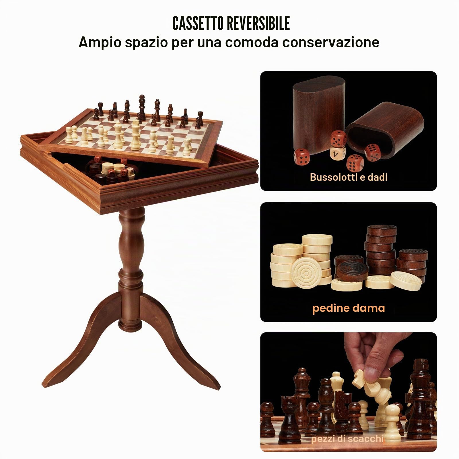 VEVOR Set da tavolo per backgammon dama 3 in 1, tavolo da scacchi in legno premium da 18 pollici, set di mobili da tavolo da gioco combinato deluxe, set di scacchi regalo per giochi da tavolo